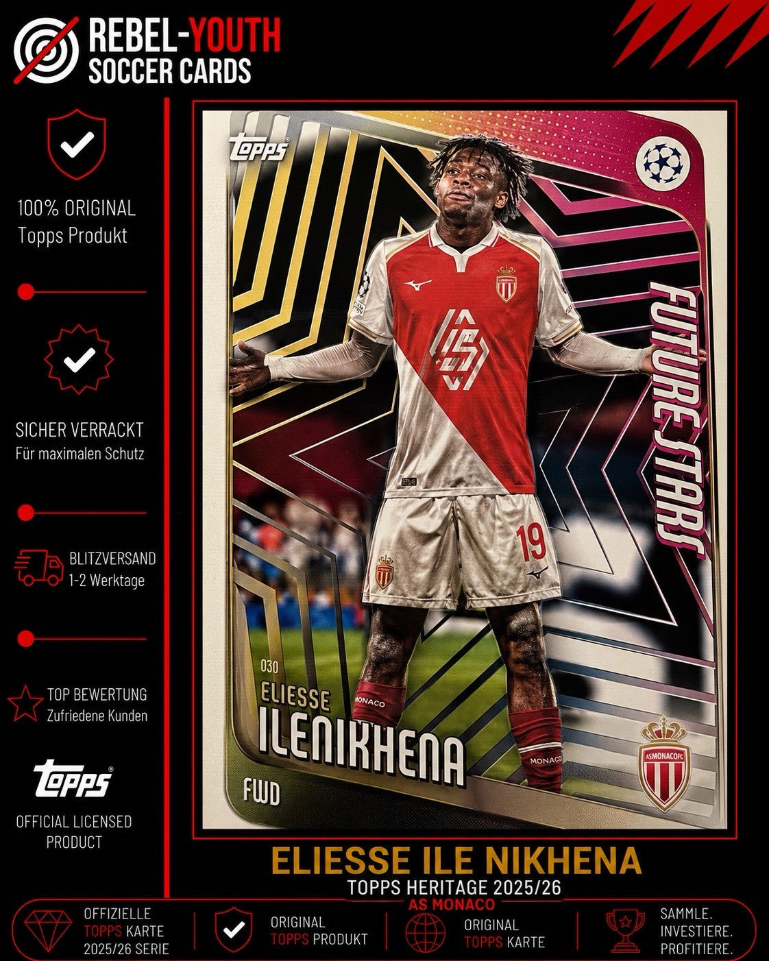 Topps UCC Future Stars Eliesse Ben Seghir AS Monaco #030 Rookie Card 2025/26