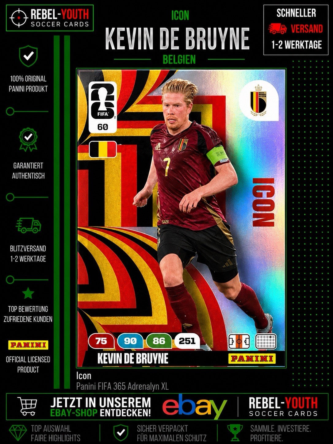 PANINI ADRENALYN XL FIFA WORLD CUP 2026 Sammelkarte  Icon Team Belgien de Bruyne