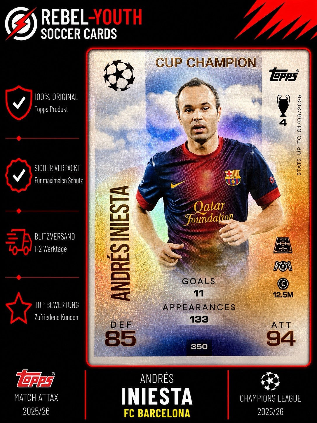 Topps Match Attax Champions League 2025/26 Cup Champion Iniesta Nr.350