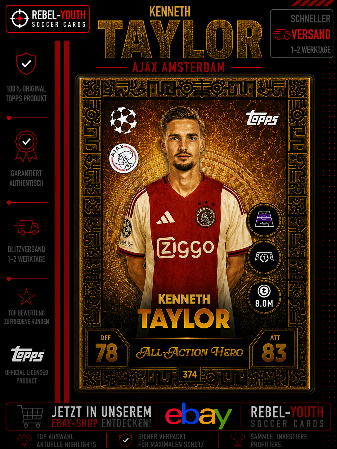Kenneth Taylor All Action Hero #374 Topps Match Attax Champions League 2025/26