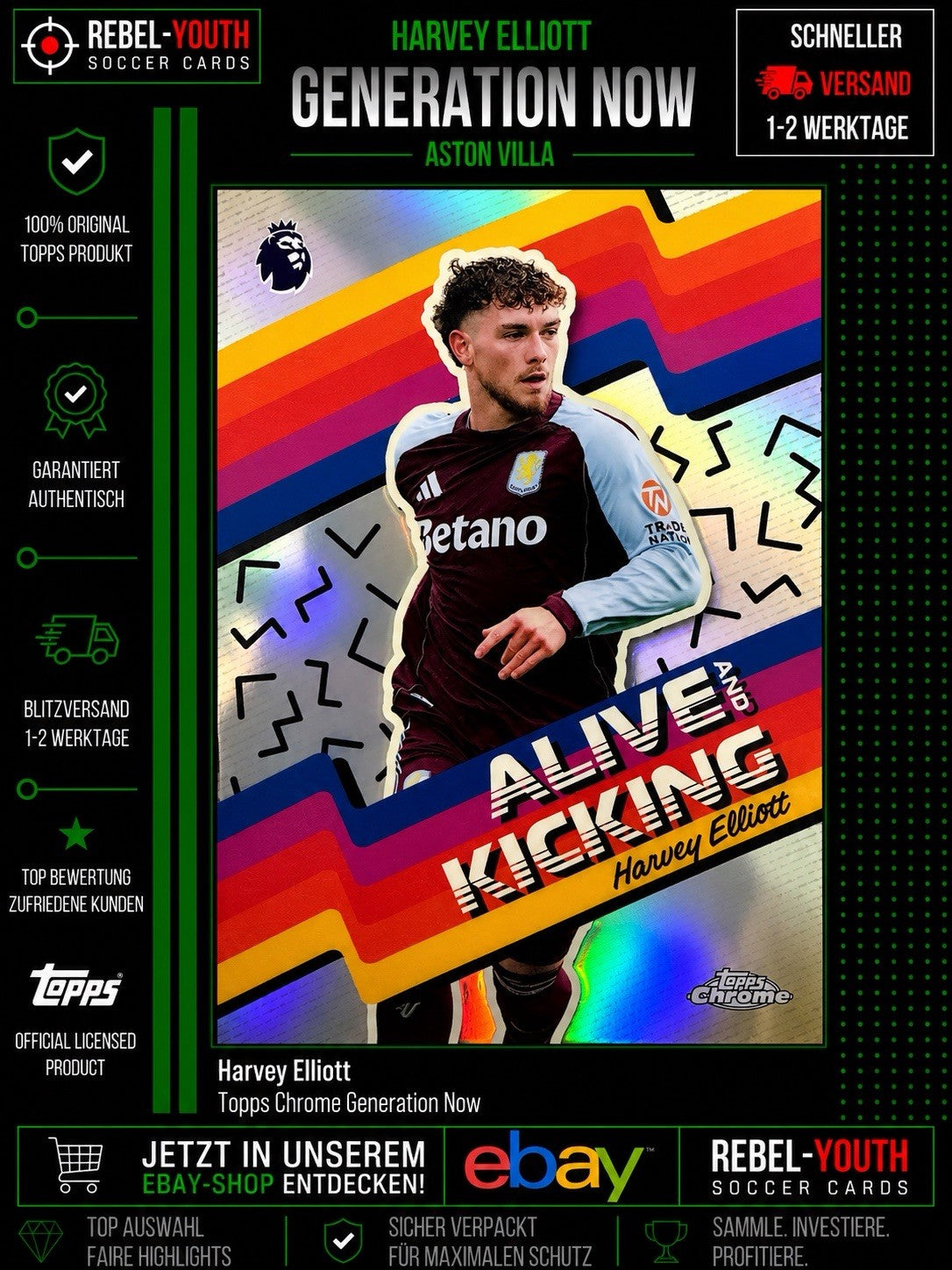 Harvey Elliott Topps Chrome 2024/25 Generation Now Aston Villa Insert