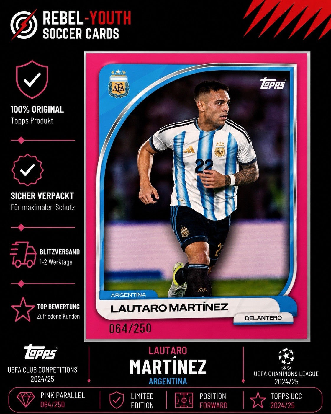 Lautaro Martinez Pink Parallel 064/250 Argentina Topps UCC 2025/26 Inter Mailand