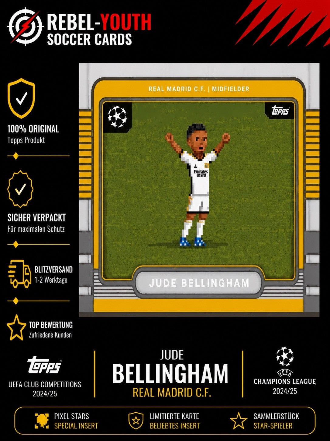 Jude Bellingham 2025-26 Topps UEFA 8-Bit Football Real Madrid Insert #8B-3