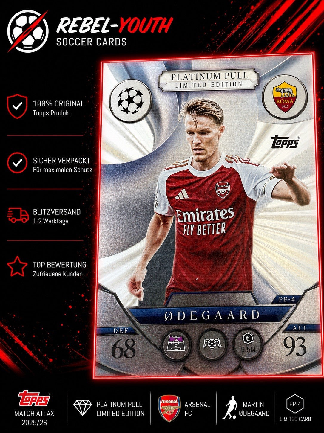 Martin Ødegaard Platinum Pull Limited Edition Arsenal FC Topps Match Attax PP-4
