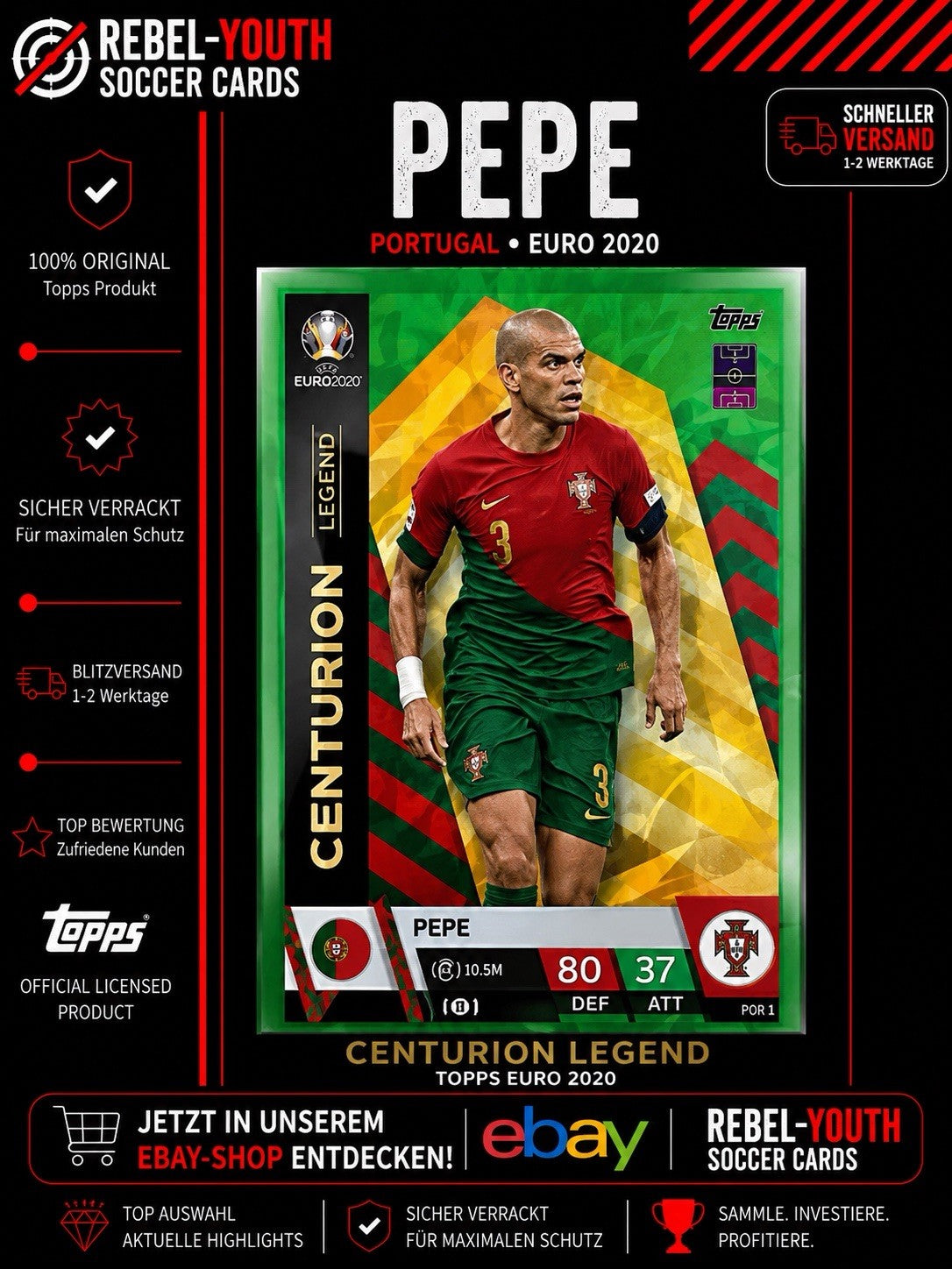 Pepe Centurion Legend Portugal Topps Match Attax EURO 2020 Karte