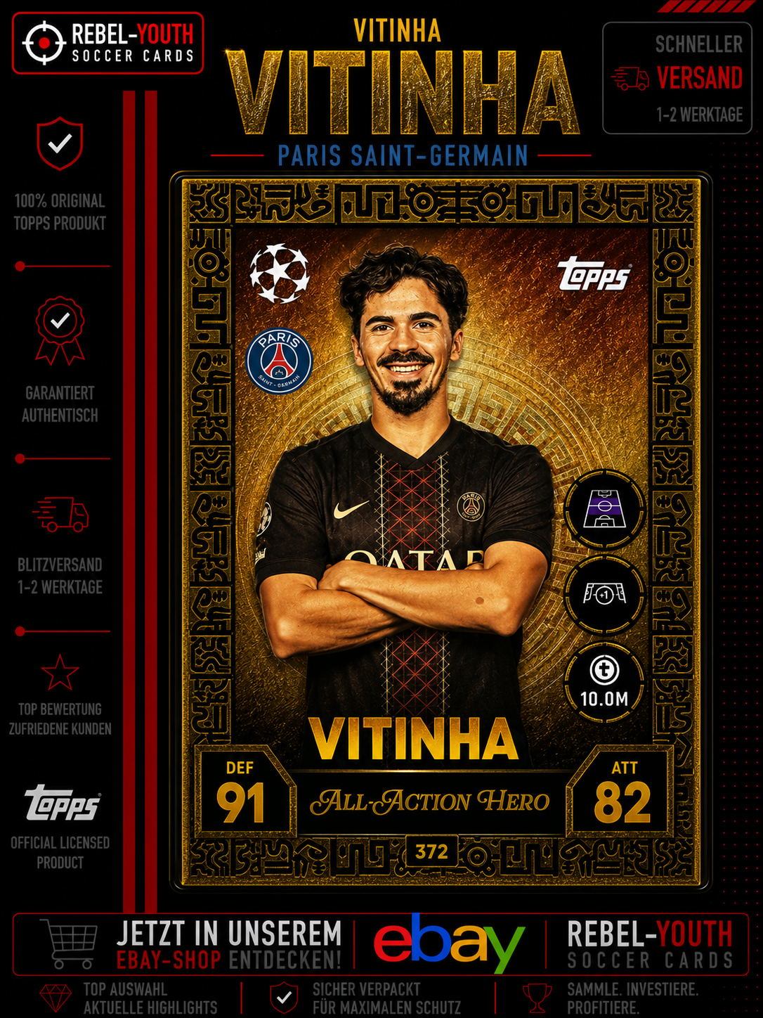 Vitinha All Action Hero #372 Topps Match Attax Champions League 2025/26