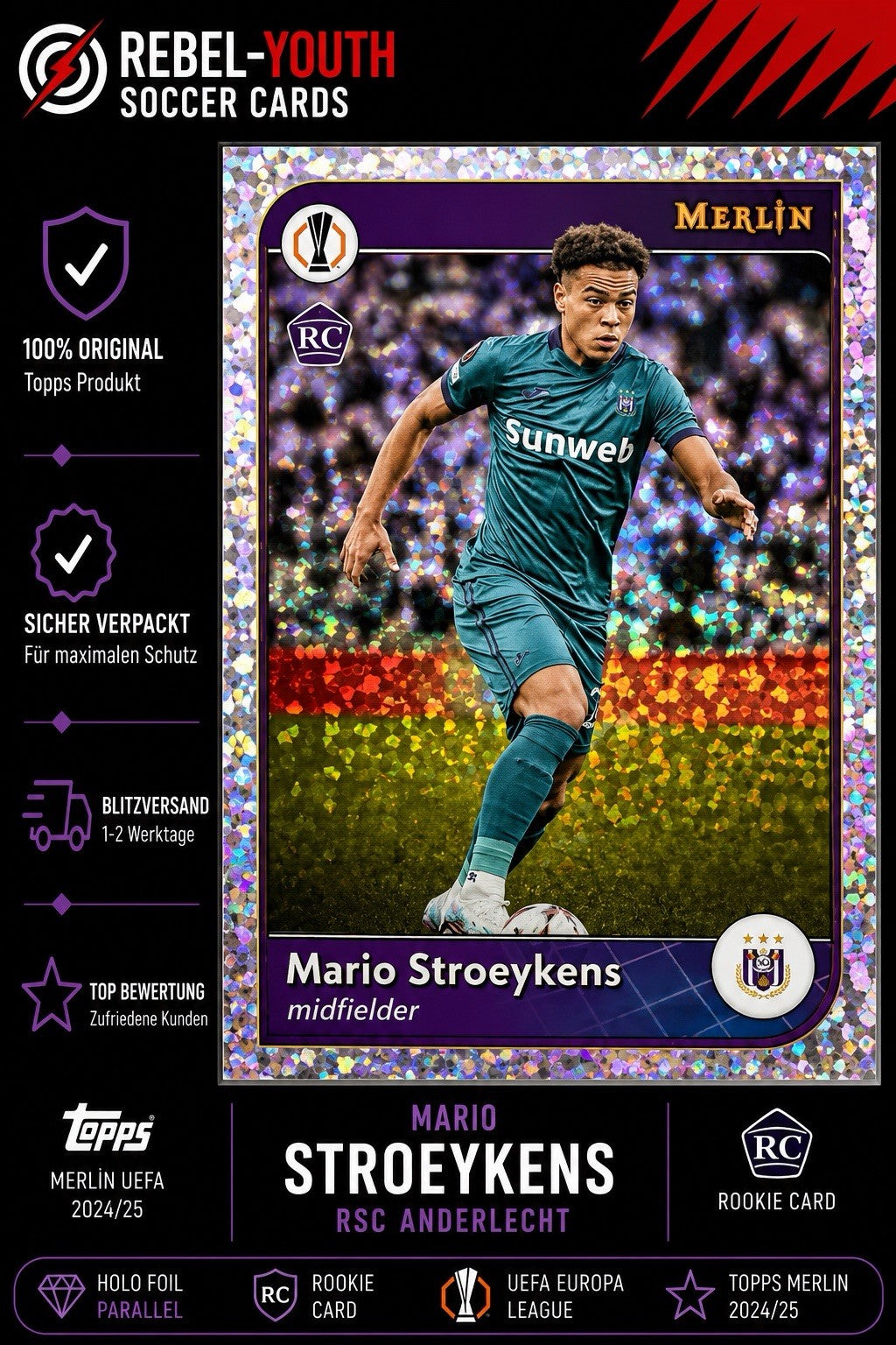 Mario Stroeykens RC Holo Foil Topps Merlin UEFA 2024/25 RSC Anderlecht