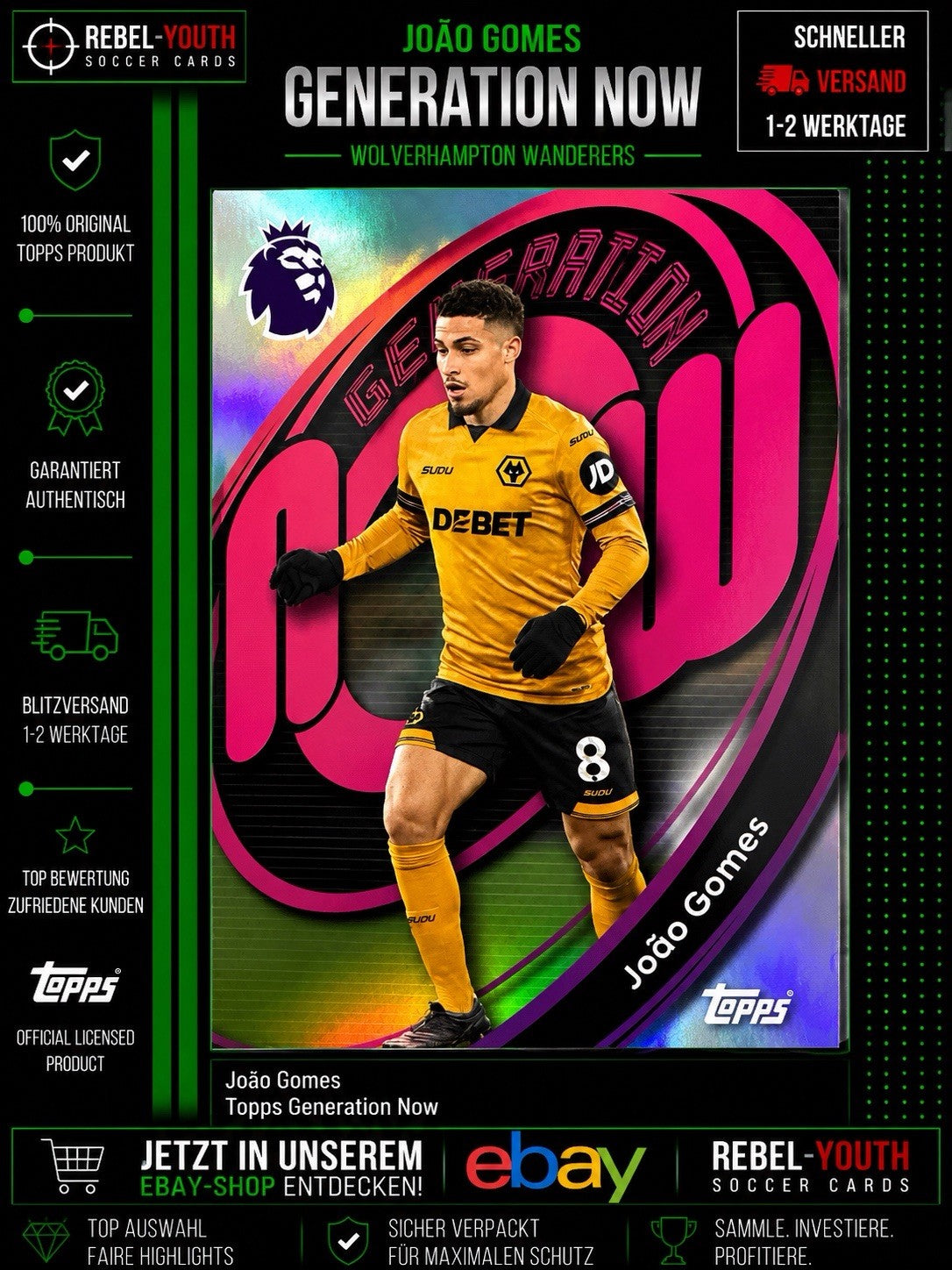 João Gomes Topps Generation Now Wolverhampton Wanderers Insert Premier League