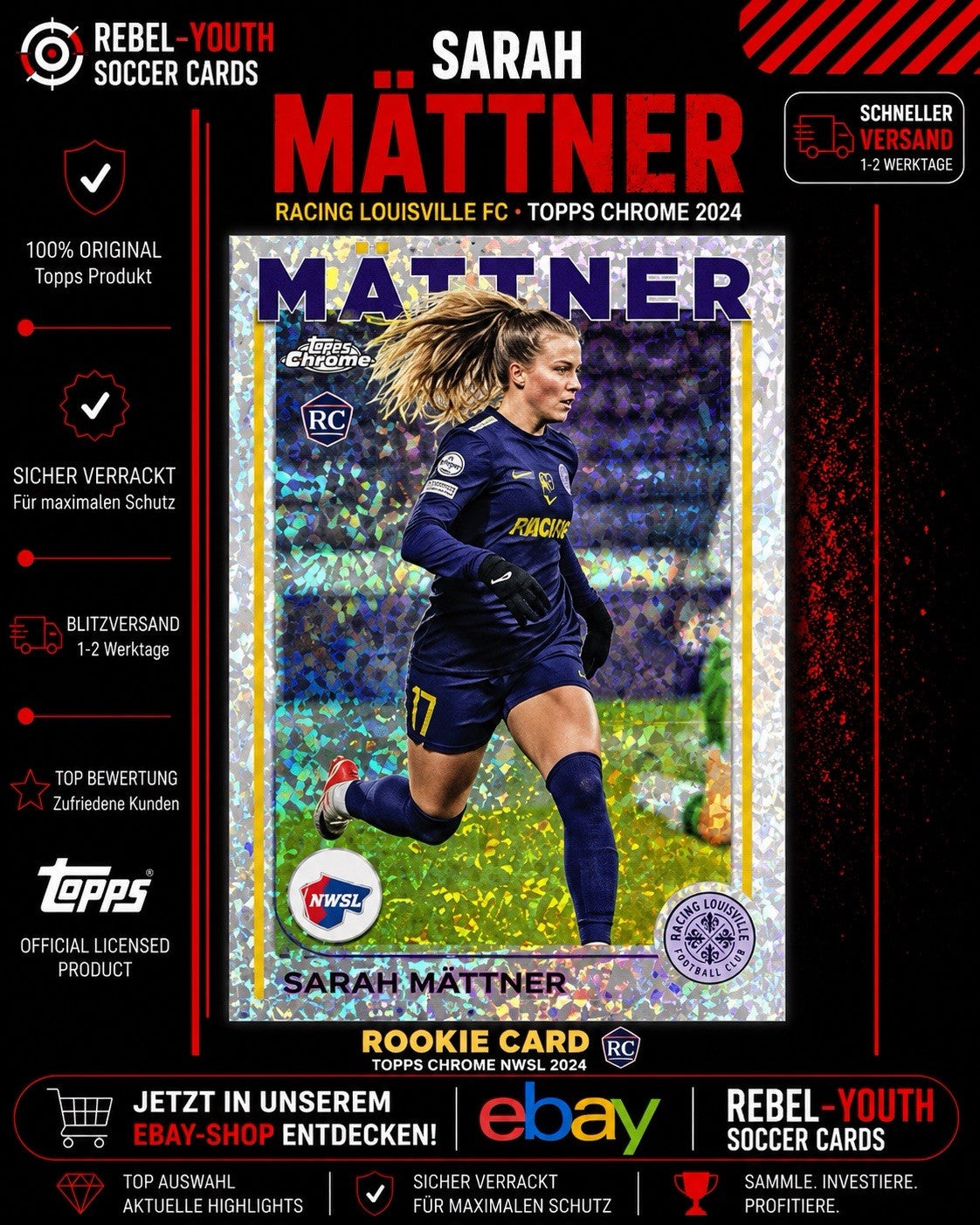 Sarah Mättner RC Rookie Card Topps Chrome NWSL 2024 Speckle Refractor