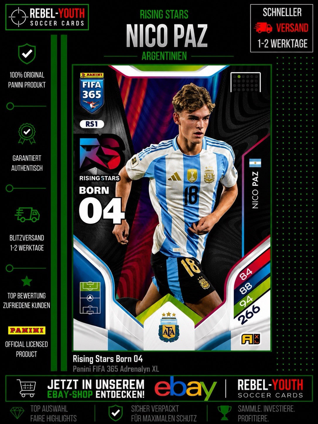 NICO PAZ, RS 1, RISING STARS, PANINI FIFA 365 2026 Argentinien