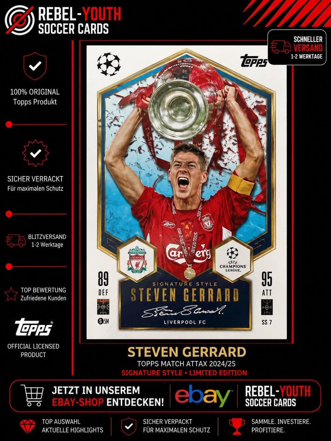 Steven Gerrard Signature Style Topps Match Attax Champions League