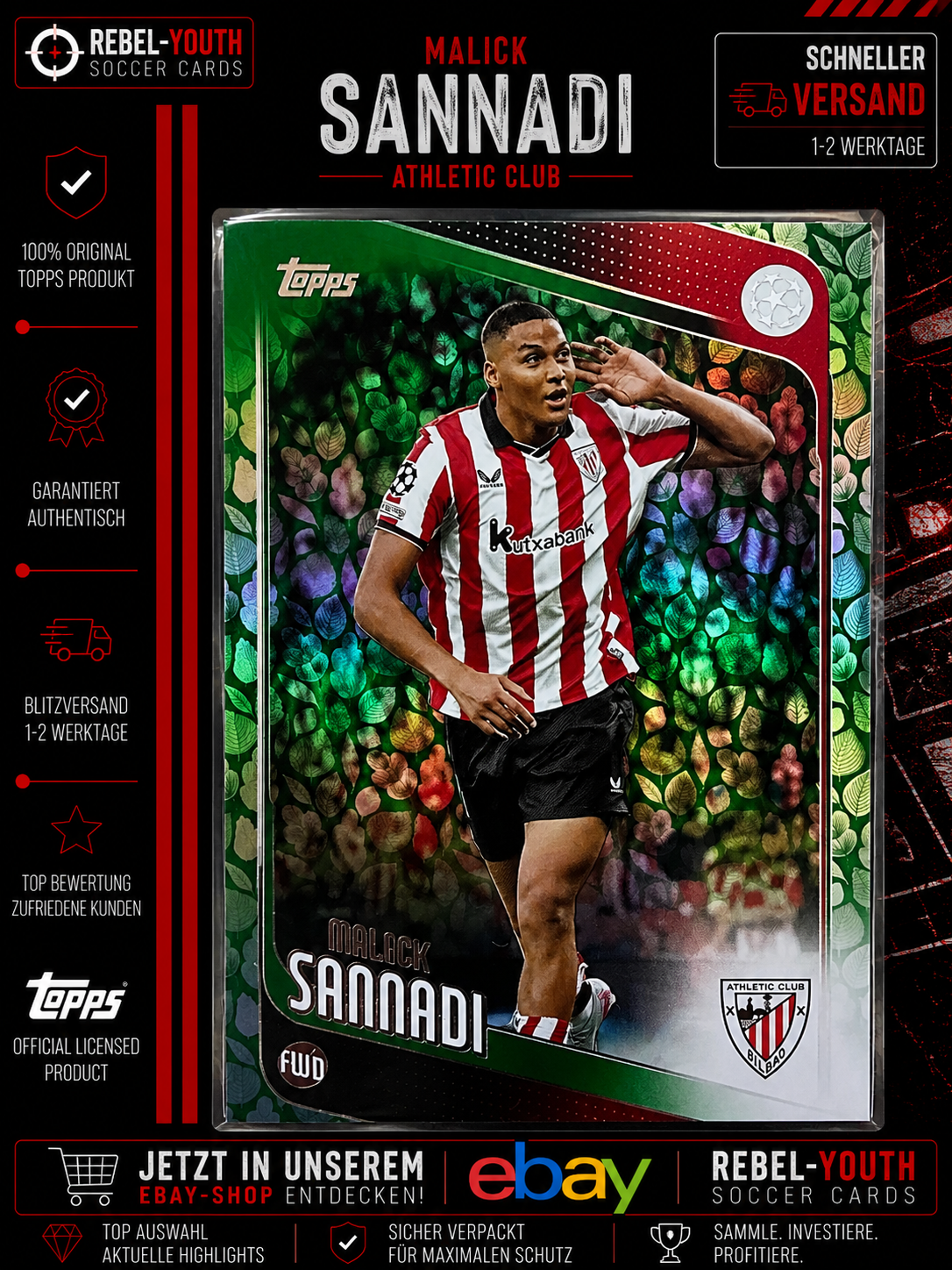 Malick Sannadi Green Leaf Parallel RC Topps UEFA Club Competitions 2025/26