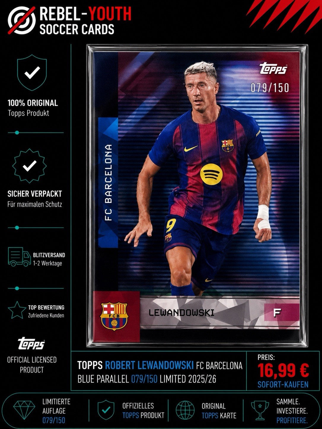 Topps Robert Lewandowski Blue Parallel 079/150 FC Barcelona Limited 2025/26