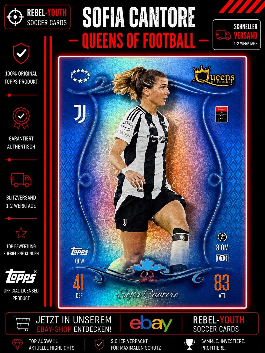Sofia Cantore Queens of Football Juventus Women Topps QFW 2025
