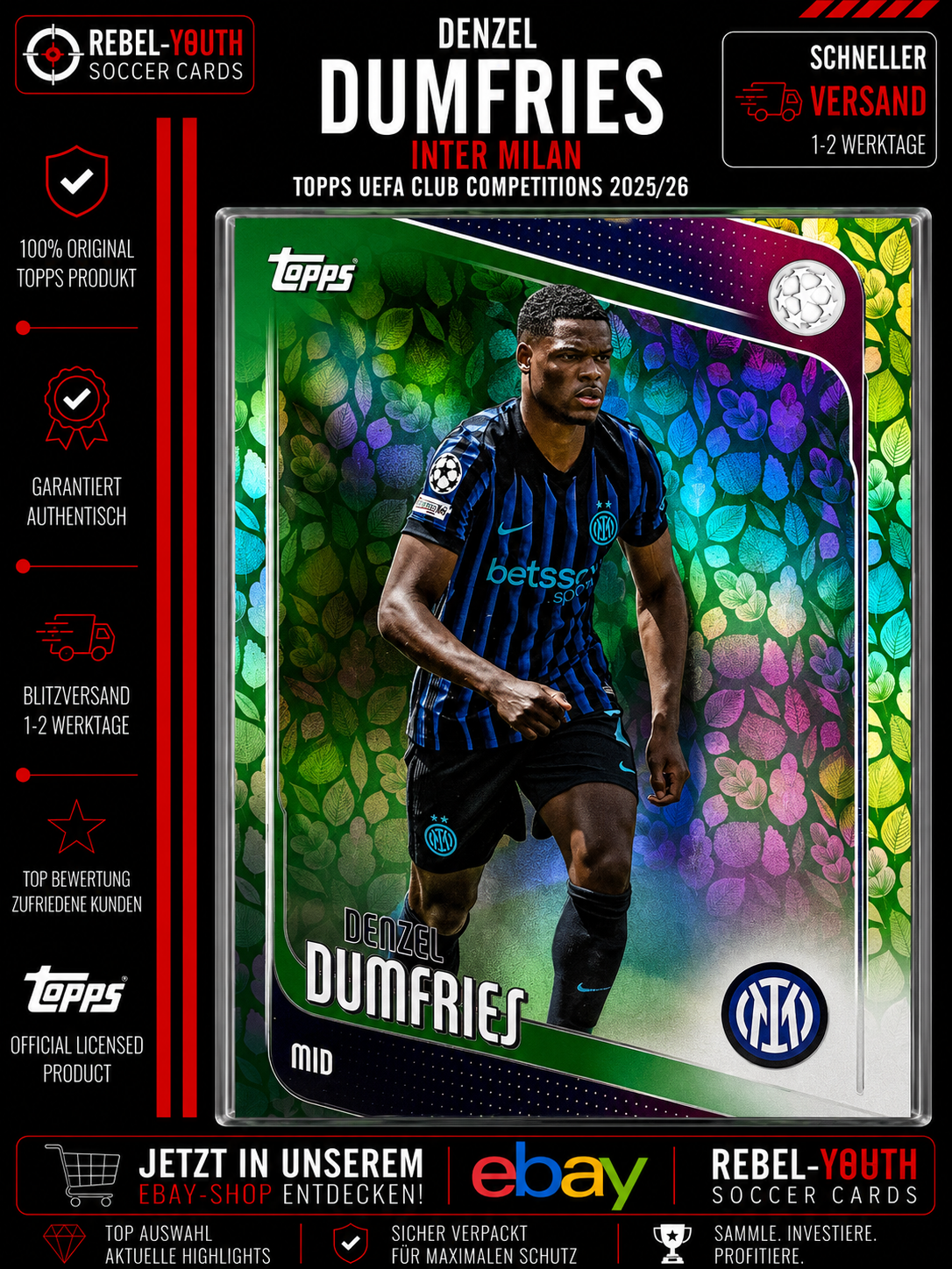 Denzel Dumfries Green Leaf Parallel Topps UEFA Club Competitions 2025/26 Inter M