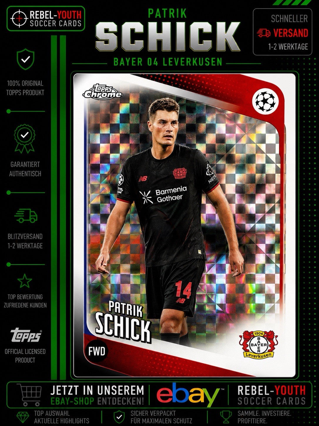 2025-26 Topps Chrome Patrik Schick X-Fractor Bayer Leverkusen UEFA