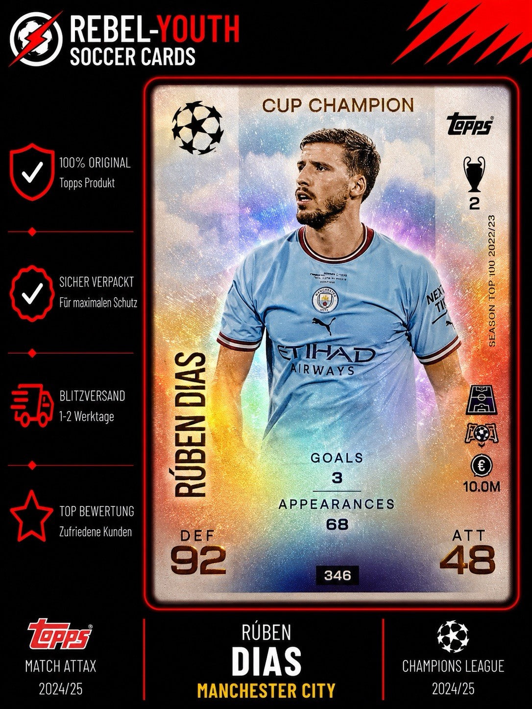 Topps Match Attax 2025/26 Rúben Dias Cup Champion #345 Manchester City