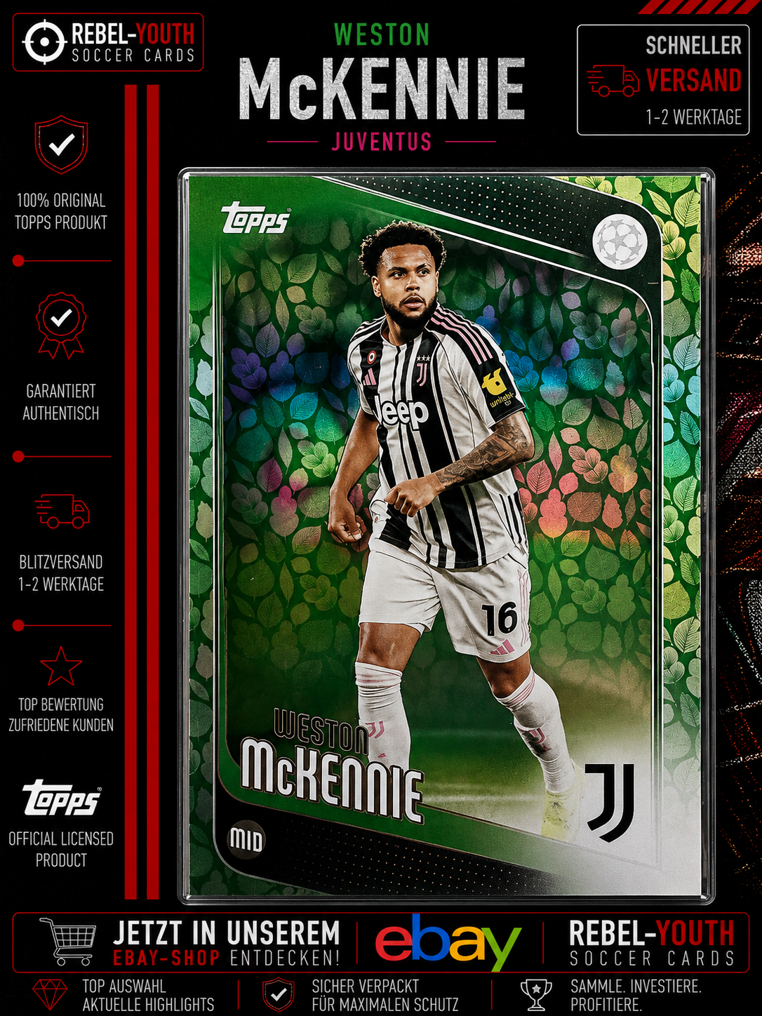 Weston McKennie Leaf Parallel Juventus Topps UEFA Club Competitions 2025/26