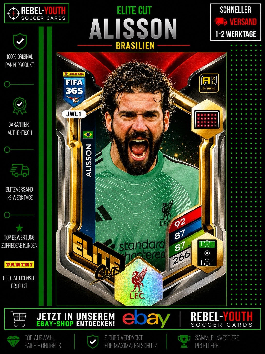 Panini FIFA 365 Adrenalyn XL Alisson Liverpool FC Elite Holo Insert Karte JWL1