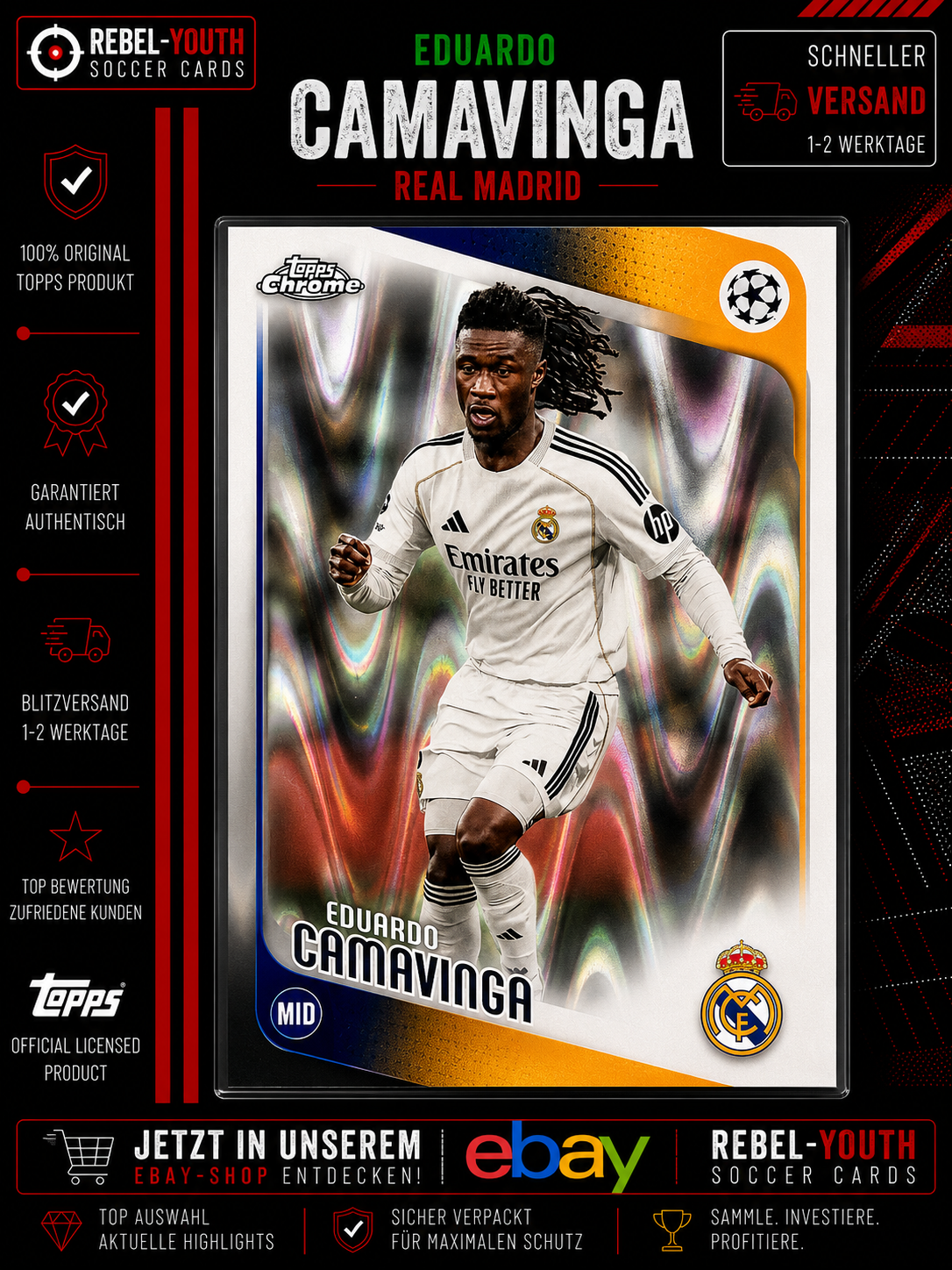 Eduardo Camavinga Topps Chrome 2025/26 Refractor Real Madrid