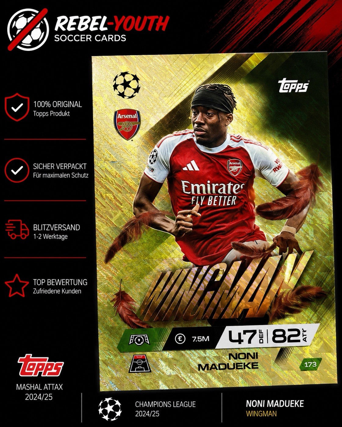 Noni Madueke Wingman Insert Match Attax 2025 Arsenal FC Rare Card