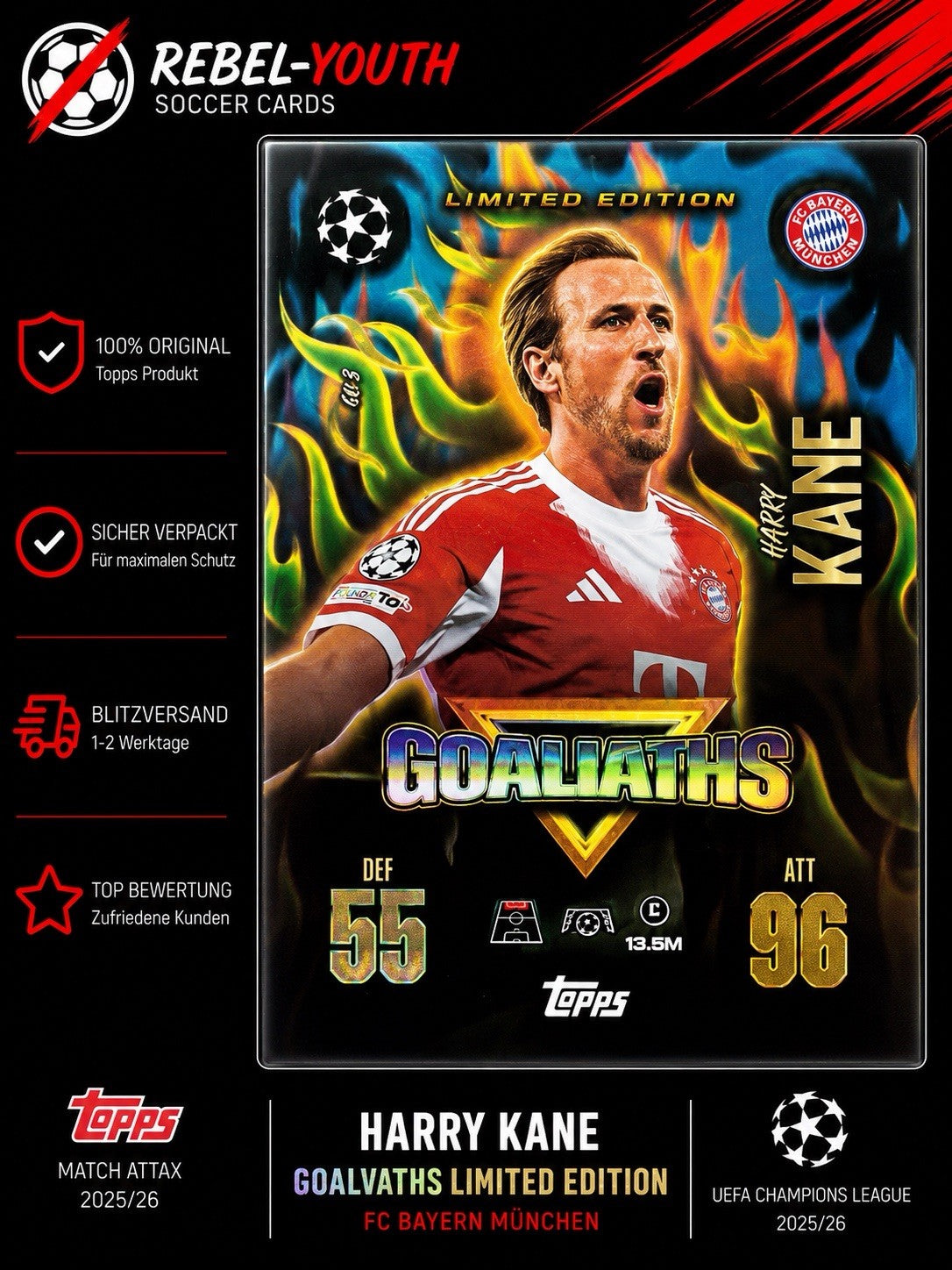 Harry Kane Goalvaths Limited Edition Bayern München Topps Match Attax UCL