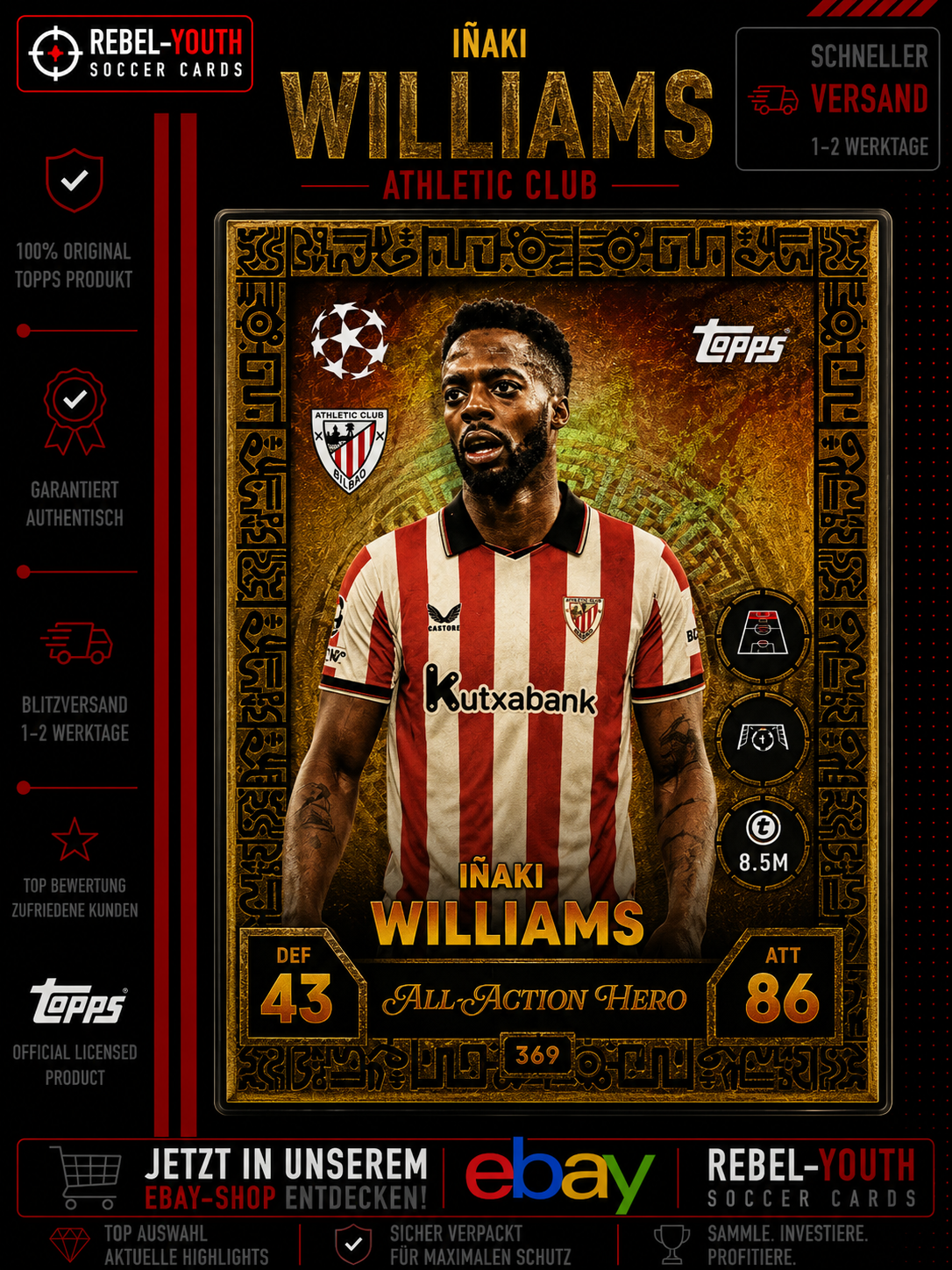 Iñaki Williams All Action Hero #369 Topps Match Attax Champions League 2025/26