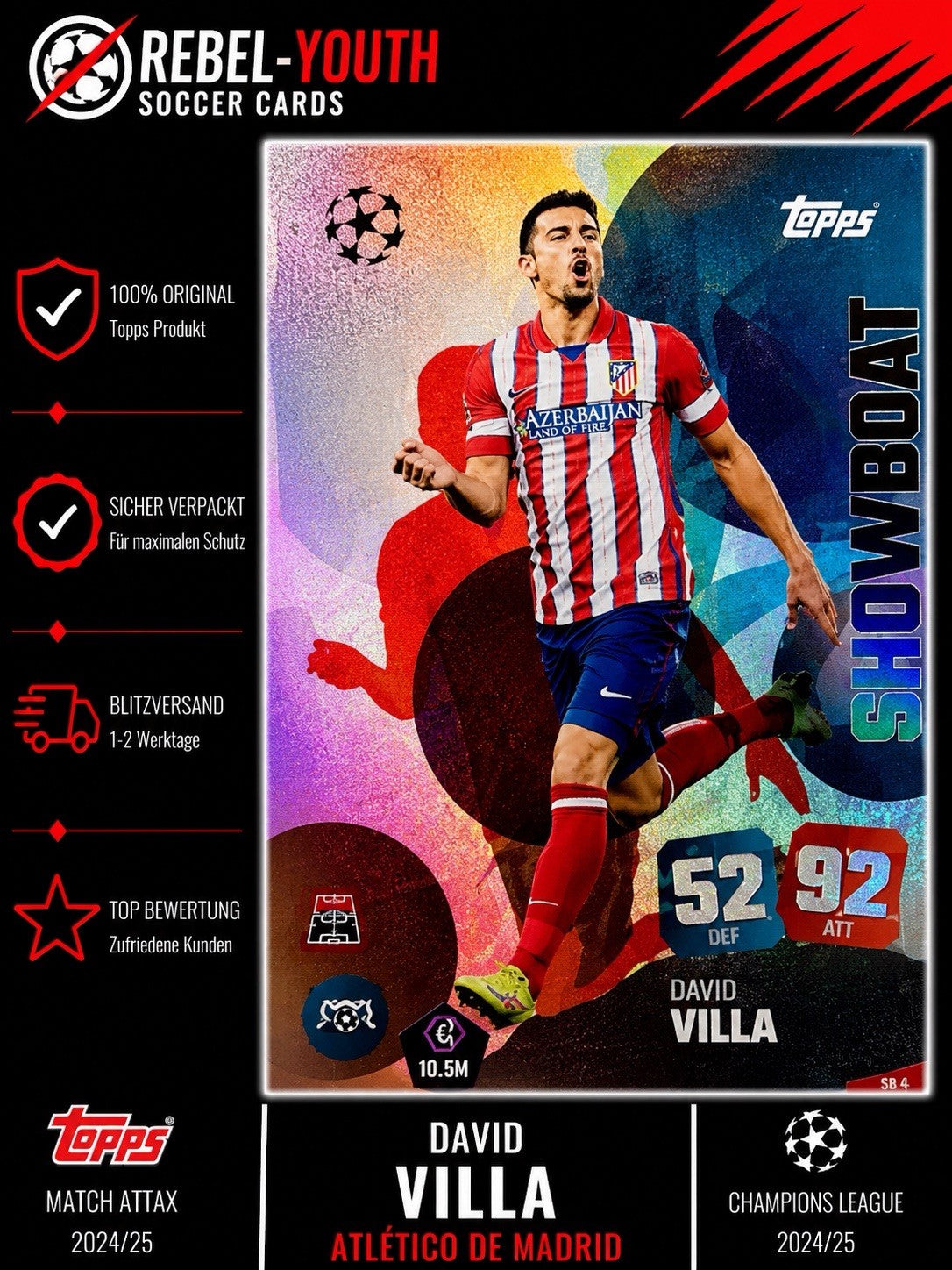 Topps Match Attax UCC 25/26 David Villa Showboat Nr.419 Atlético Madrid