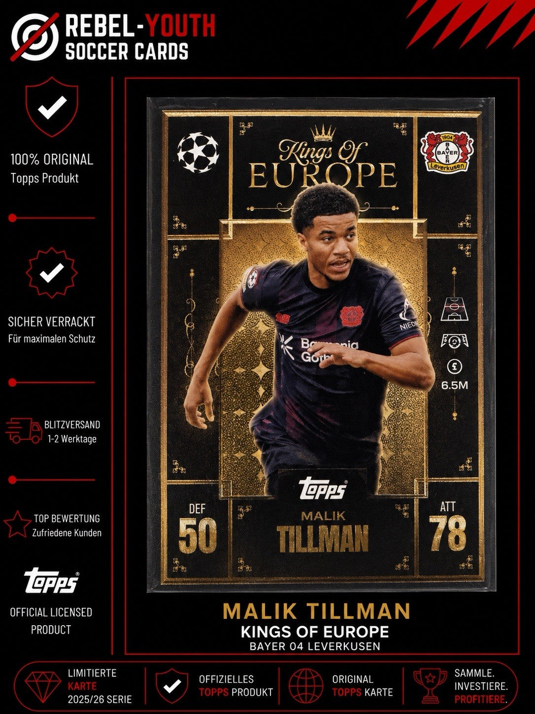 Topps Match Attax Extra 2025 26 Kings of Europe MALIK TILLMAN Bayer Leverkusen