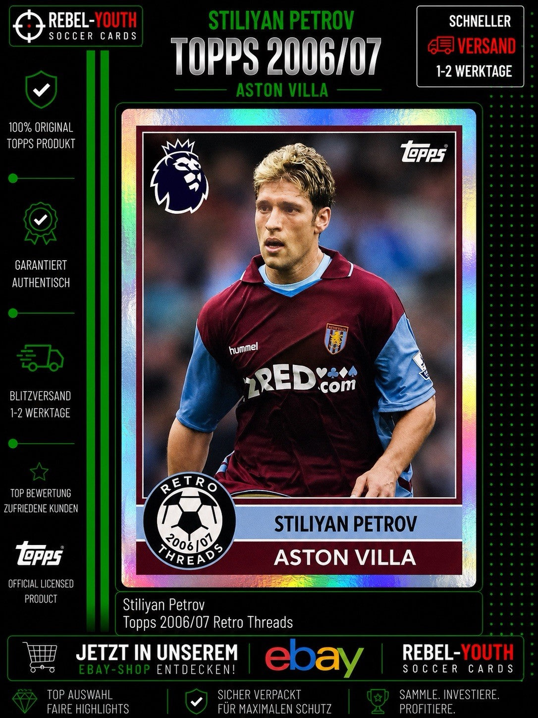 Stiliyan Petrov Topps 2006/07 Retro Threads Aston Villa Insert Premier League