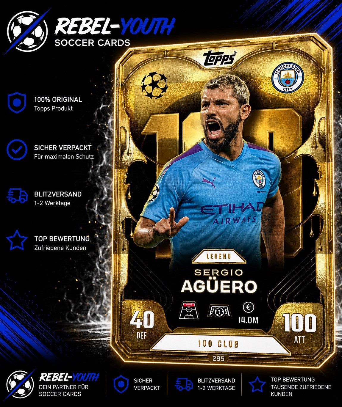 Sergio Agüero 100 Club #295 Topps Match Attax 2025/26 Manchester City