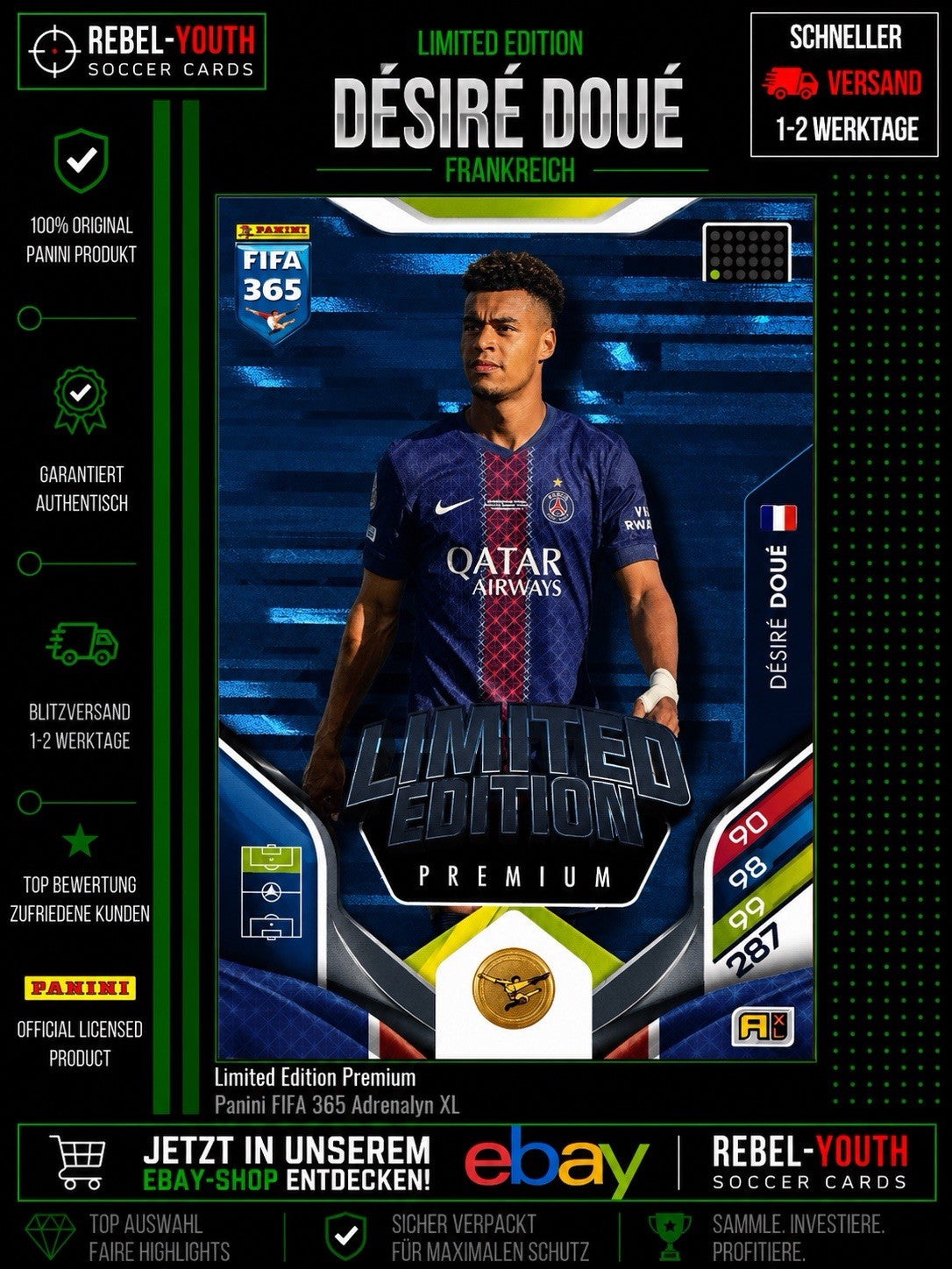 Desire Doue Limited Edition Premium Panini Adrenalyn XL 365 Paris Saint-Germain