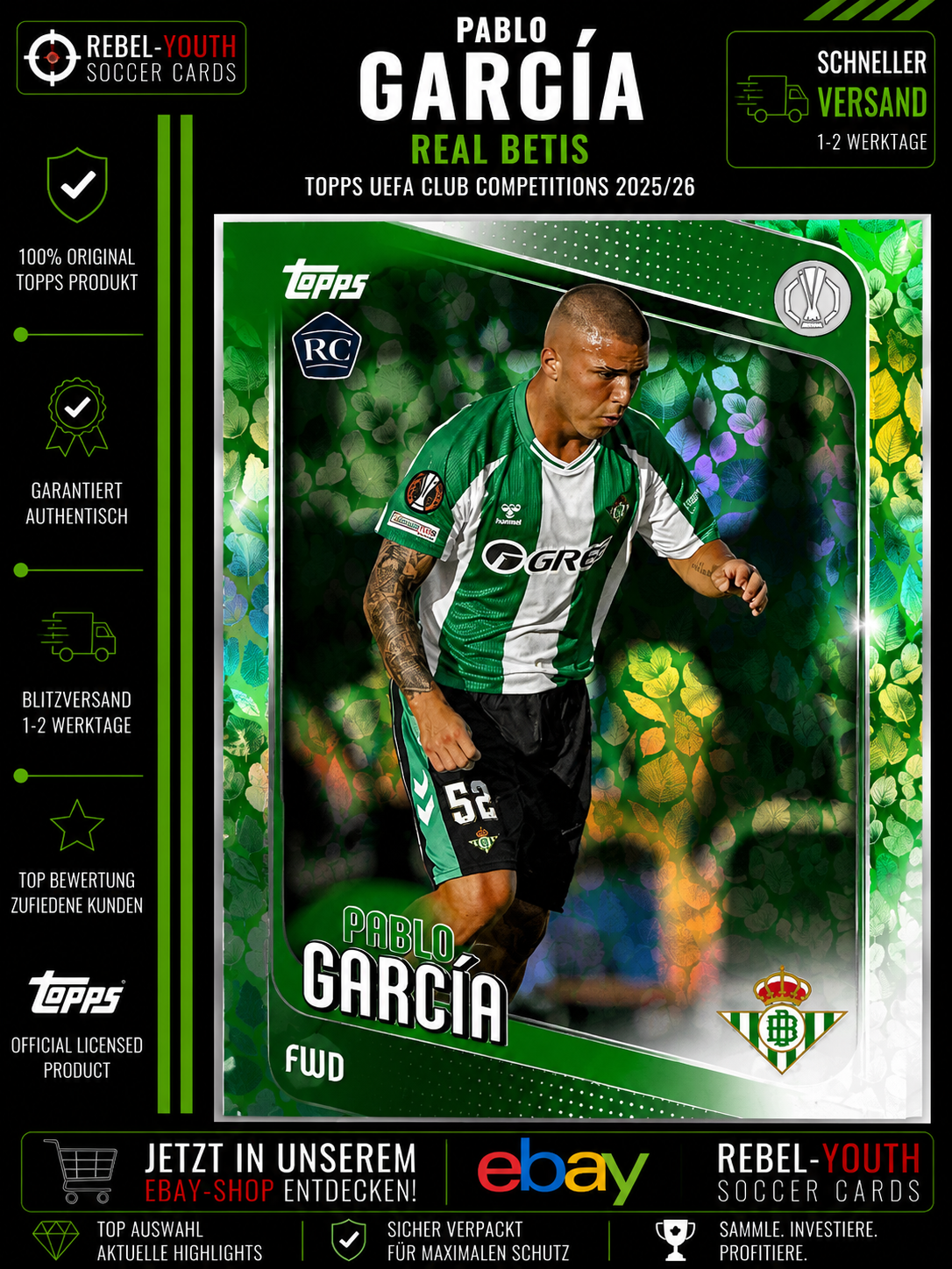Pablo García RC Green Leaf Parallel Topps UEFA Club Competitions 2025/26 Real