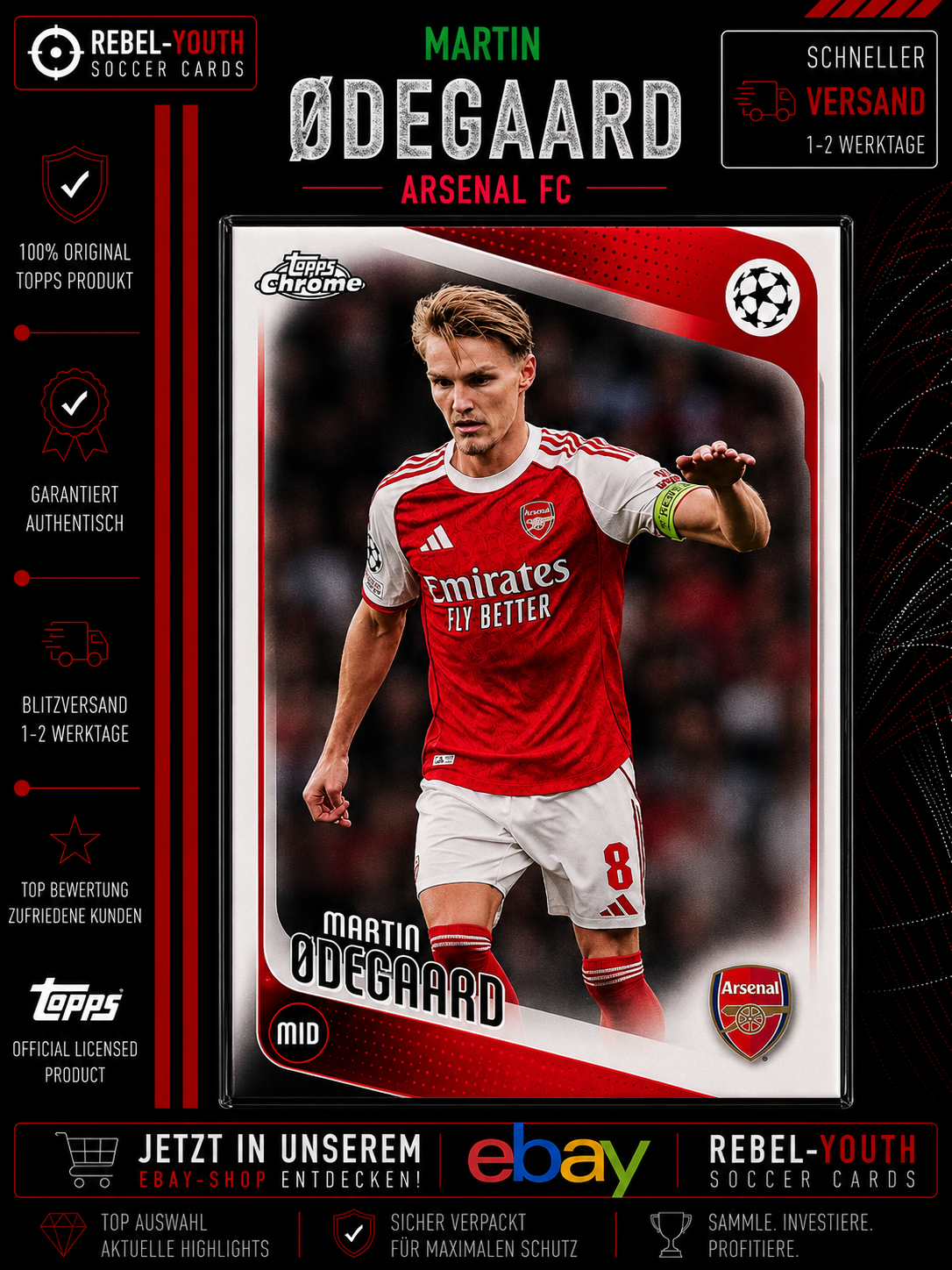 Martin Ødegaard Topps Chrome 2025/26 Arsenal FC Base Card UCC UEFA
