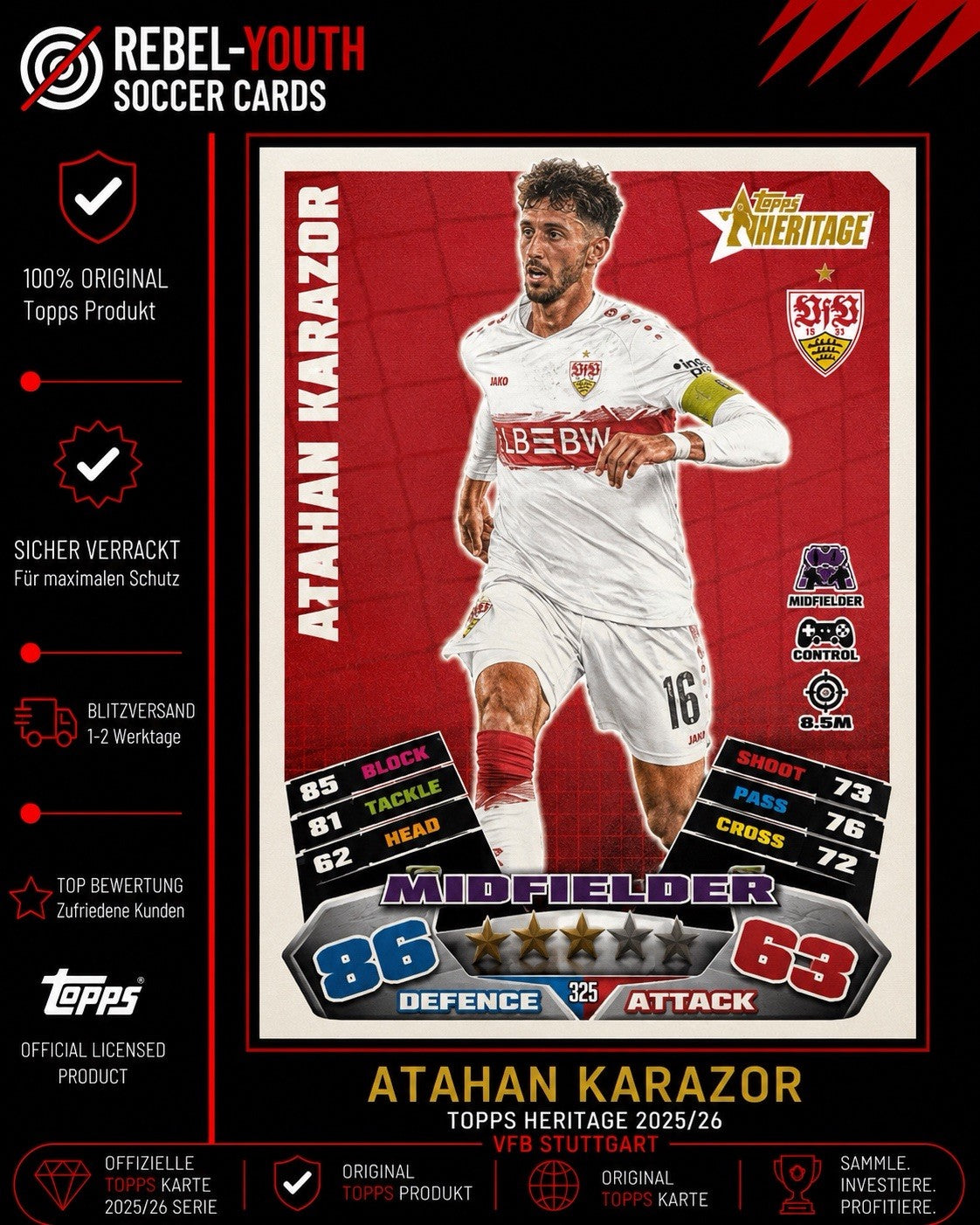 Topps Heritage ATAKAN KARAZOR VfB Stuttgart Fußball Sammelkarte Trading Card