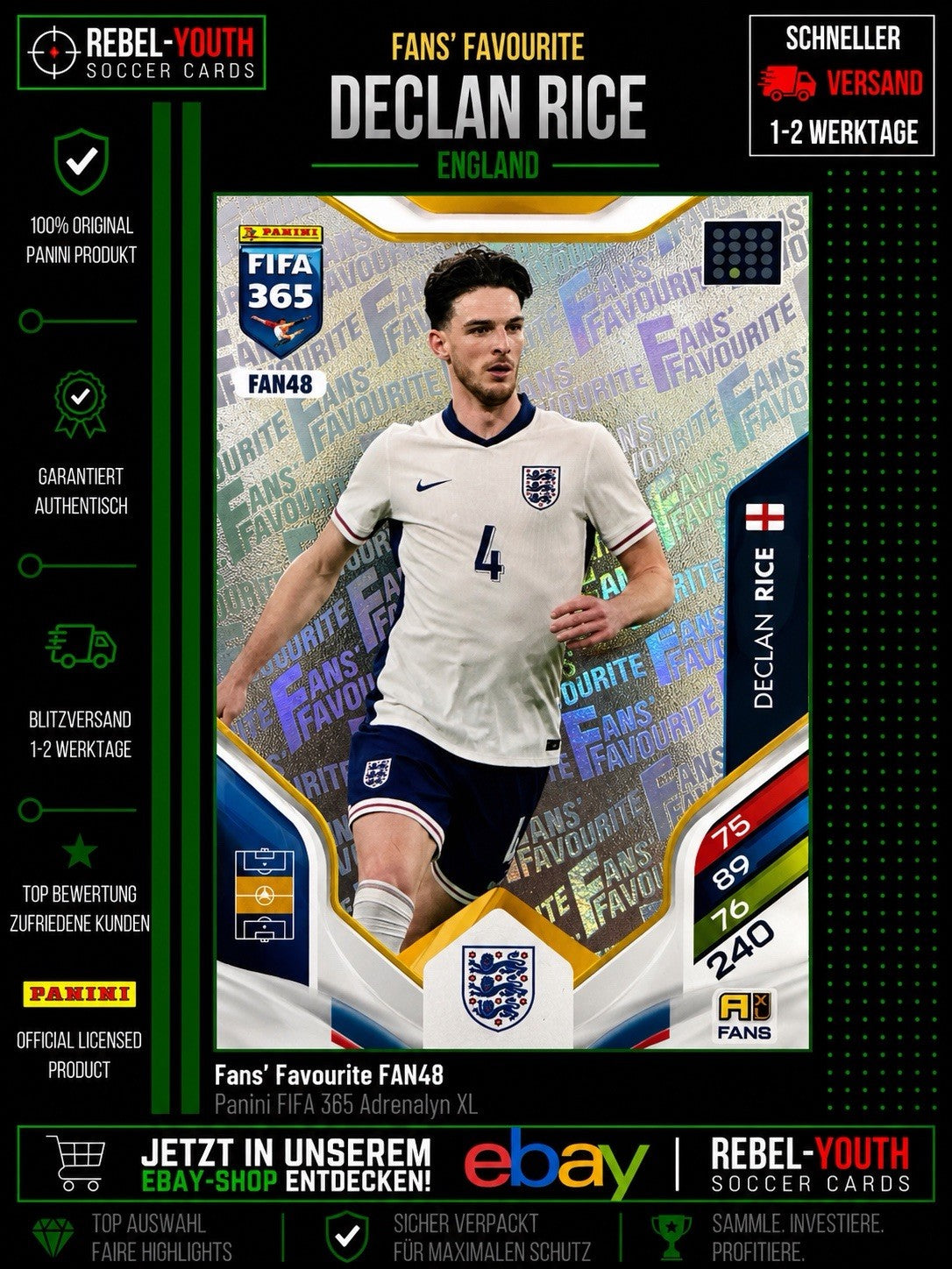 Panini Adrenalyn XL FIFA 365 2026 No. FWC13 Declan Rice Fifa World Cup England
