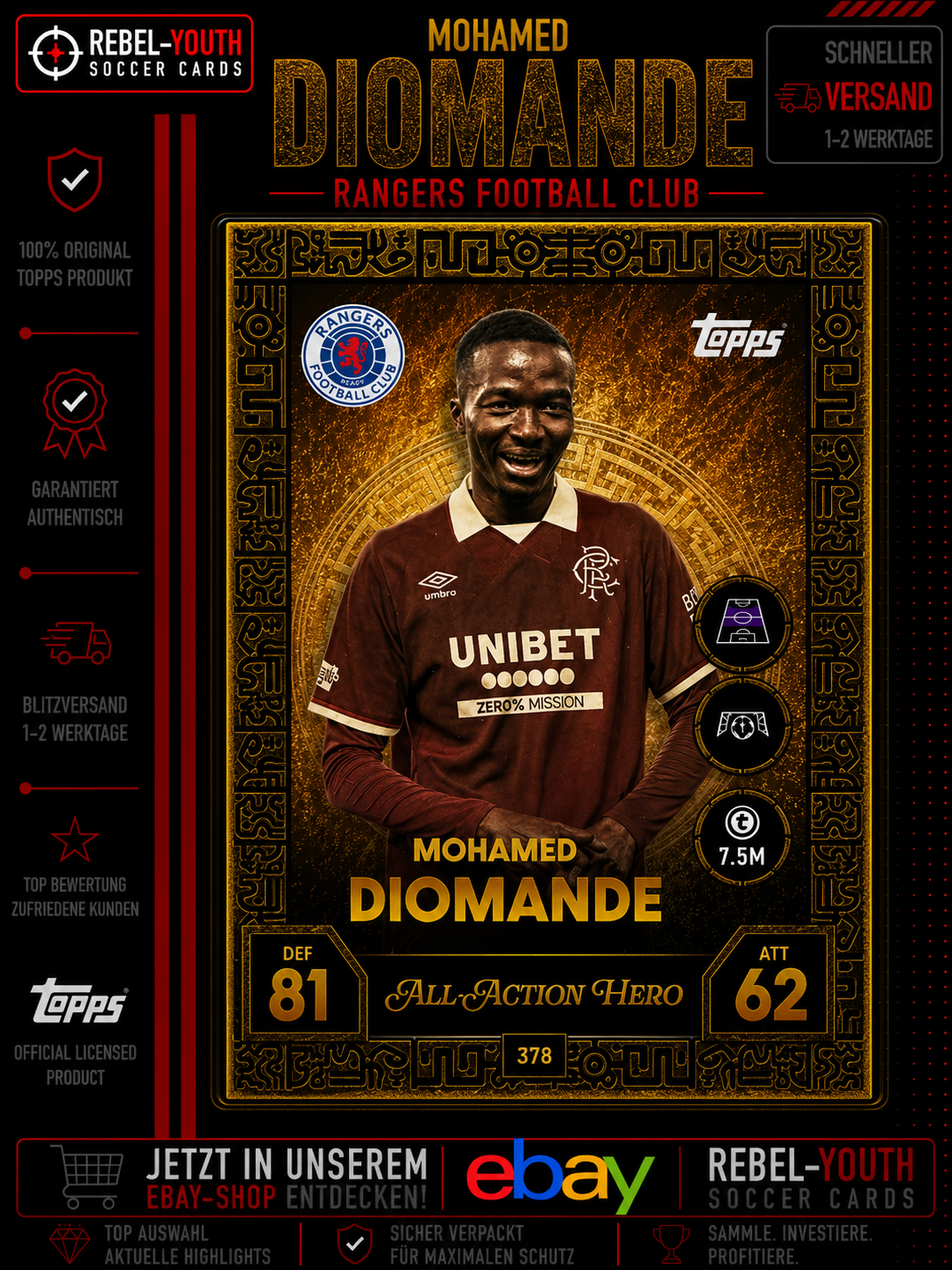 Mohamed Diomande All Action Hero #378 Topps Match Attax Champions League
