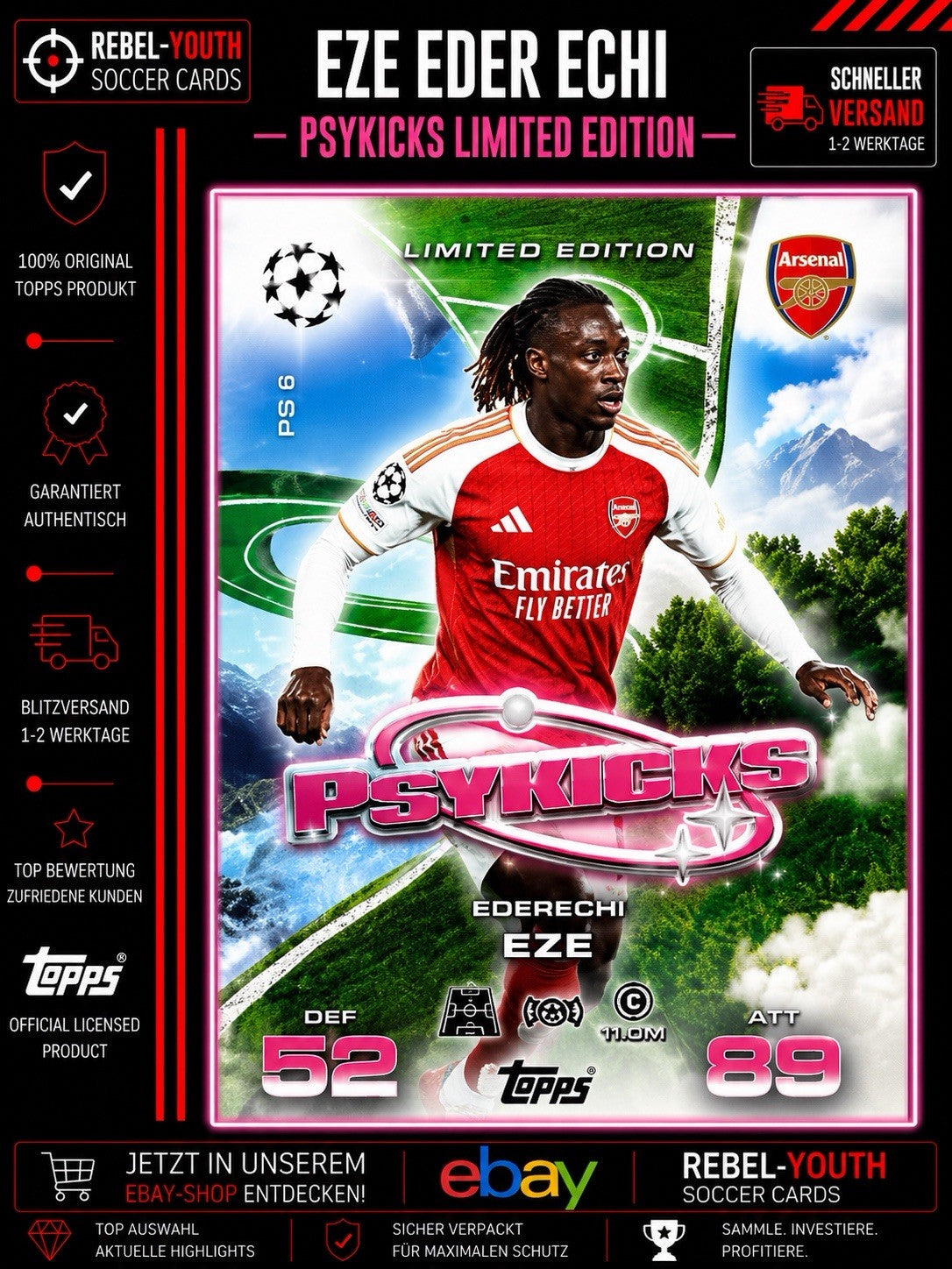 Match Attax Extra 25/26 Eberechi Eze Psykicks #PS1 Arsenal 2025/2026