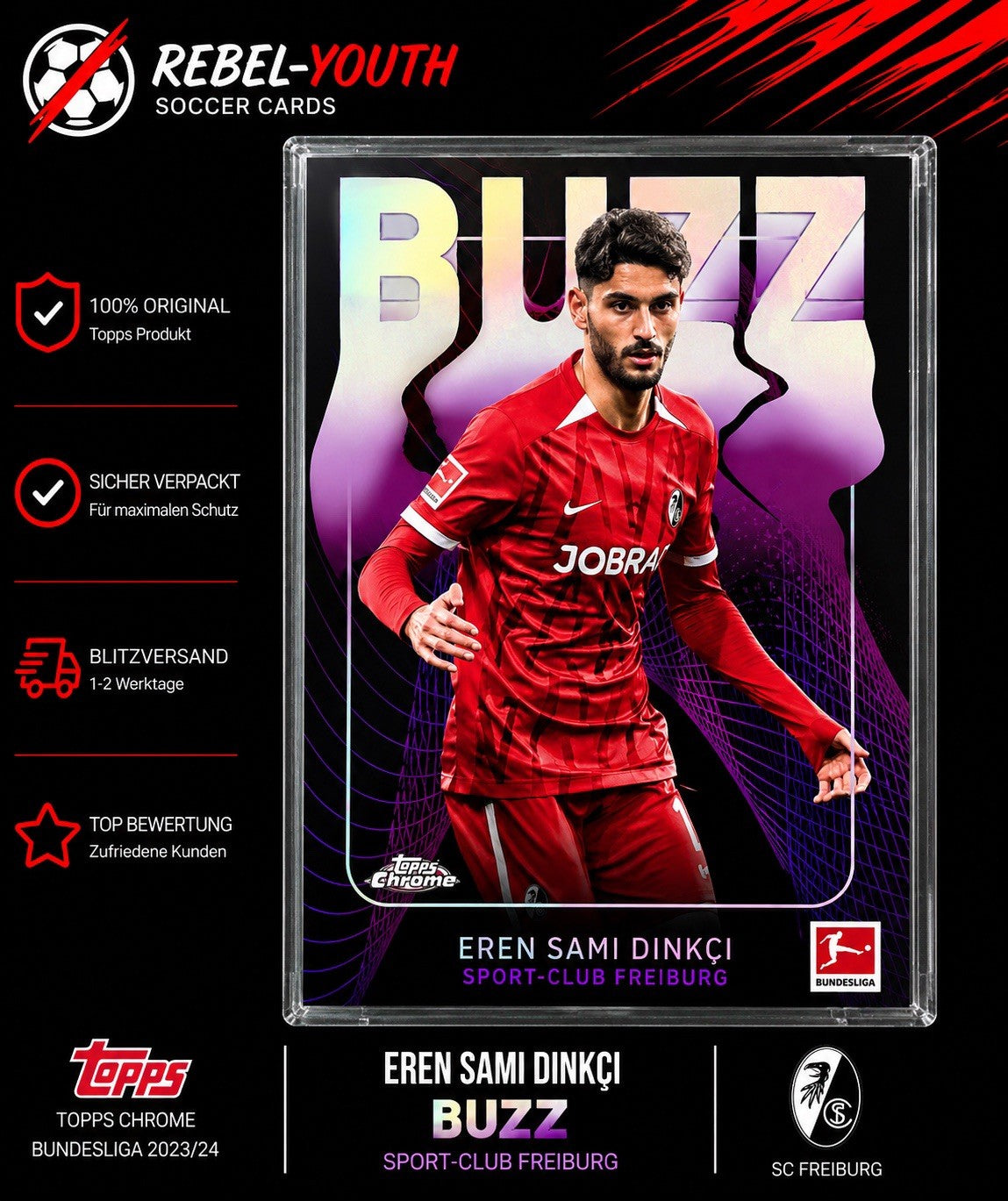 Eren Sami Dinkci Buzz Topps Chrome Bundesliga 2023/24 SC Freiburg Insert Card