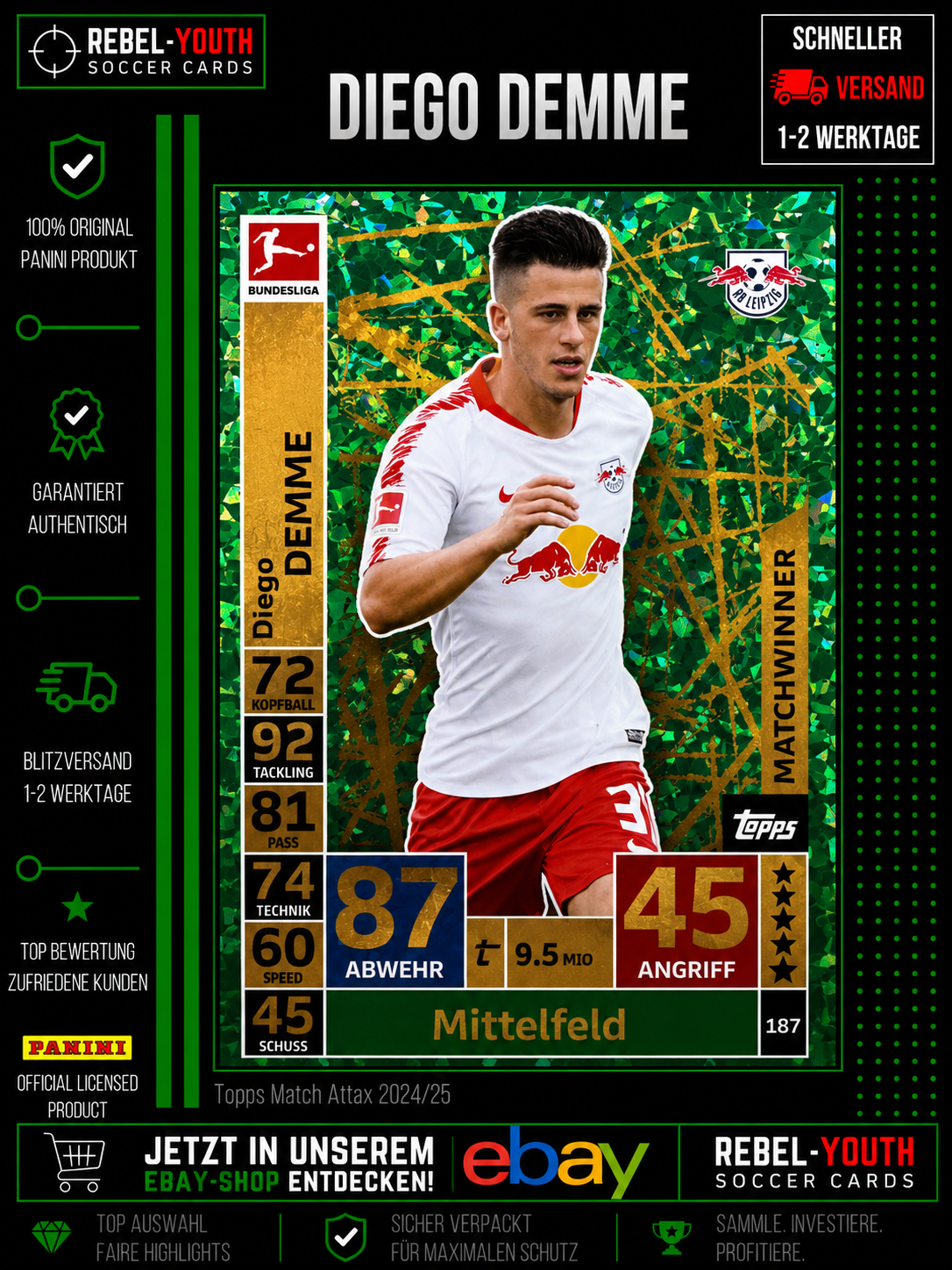 Diego Demme Matchwinner #187 Topps Match Attax 2018/19 RB Leipzig