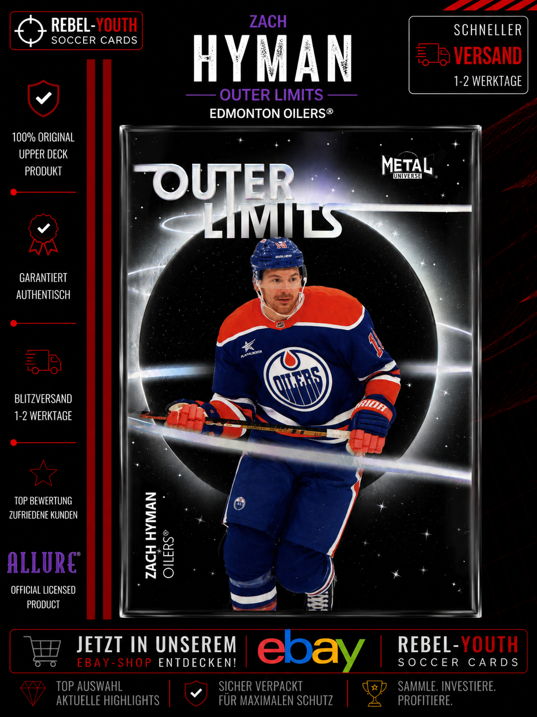 Zach Hyman 2024-25 SkyBox Metal Universe Outer Limits Edmonton Oilers