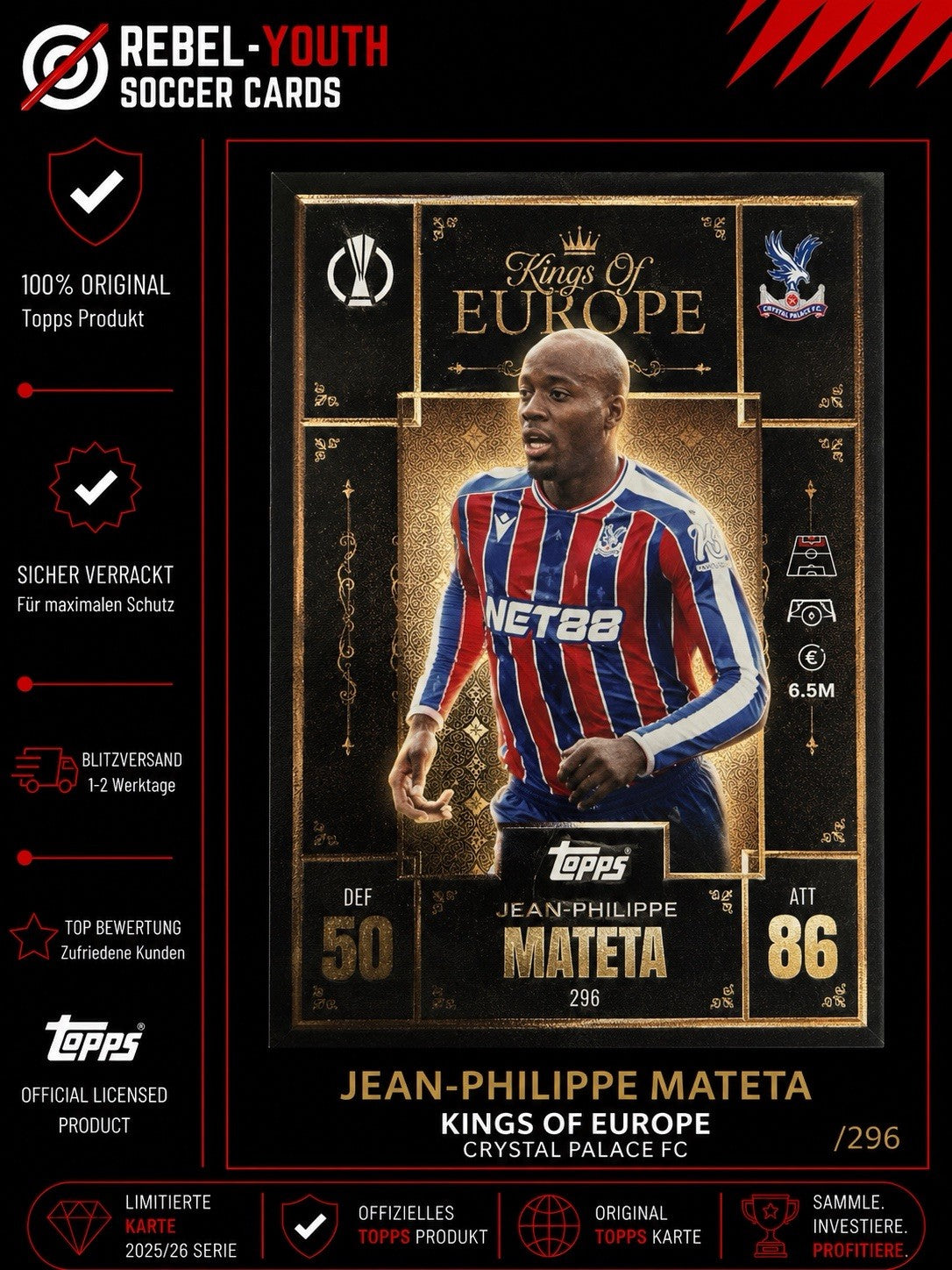 Topps Match Attax 25/26 Extra Kings Of Europe #234 Jean-Philippe Mateta