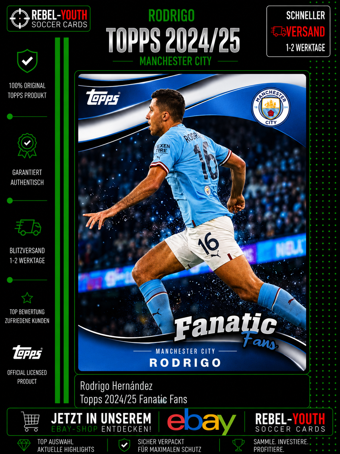 Rodrigo Hernández Fanatic Fans Topps 2024/25 Manchester City