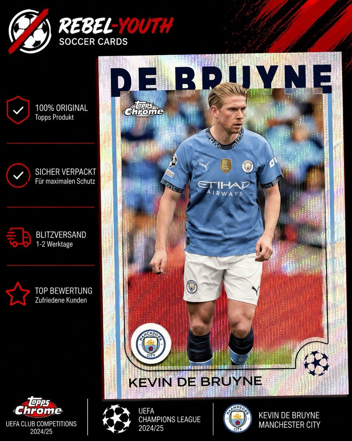 Kevin De Bruyne Topps Chrome UEFA Club Competitions 2024/25 Manchester City