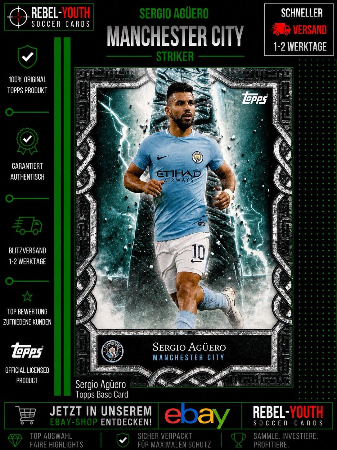 Sergio Agüero Manchester City Striker Topps Team Set Insert Premier League