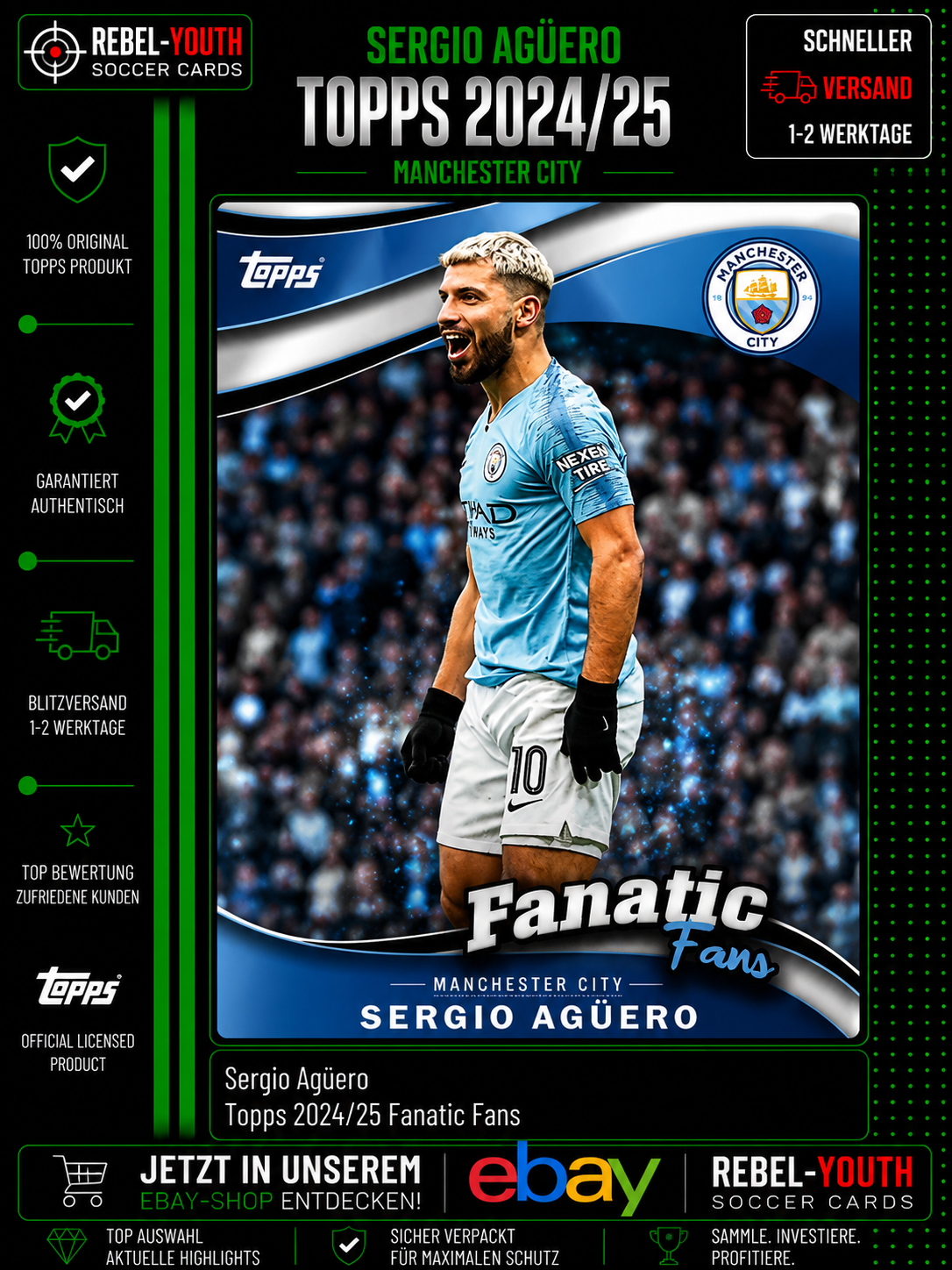 Sergio Agüero Fanatic Fans Topps 2024/25 Manchester City