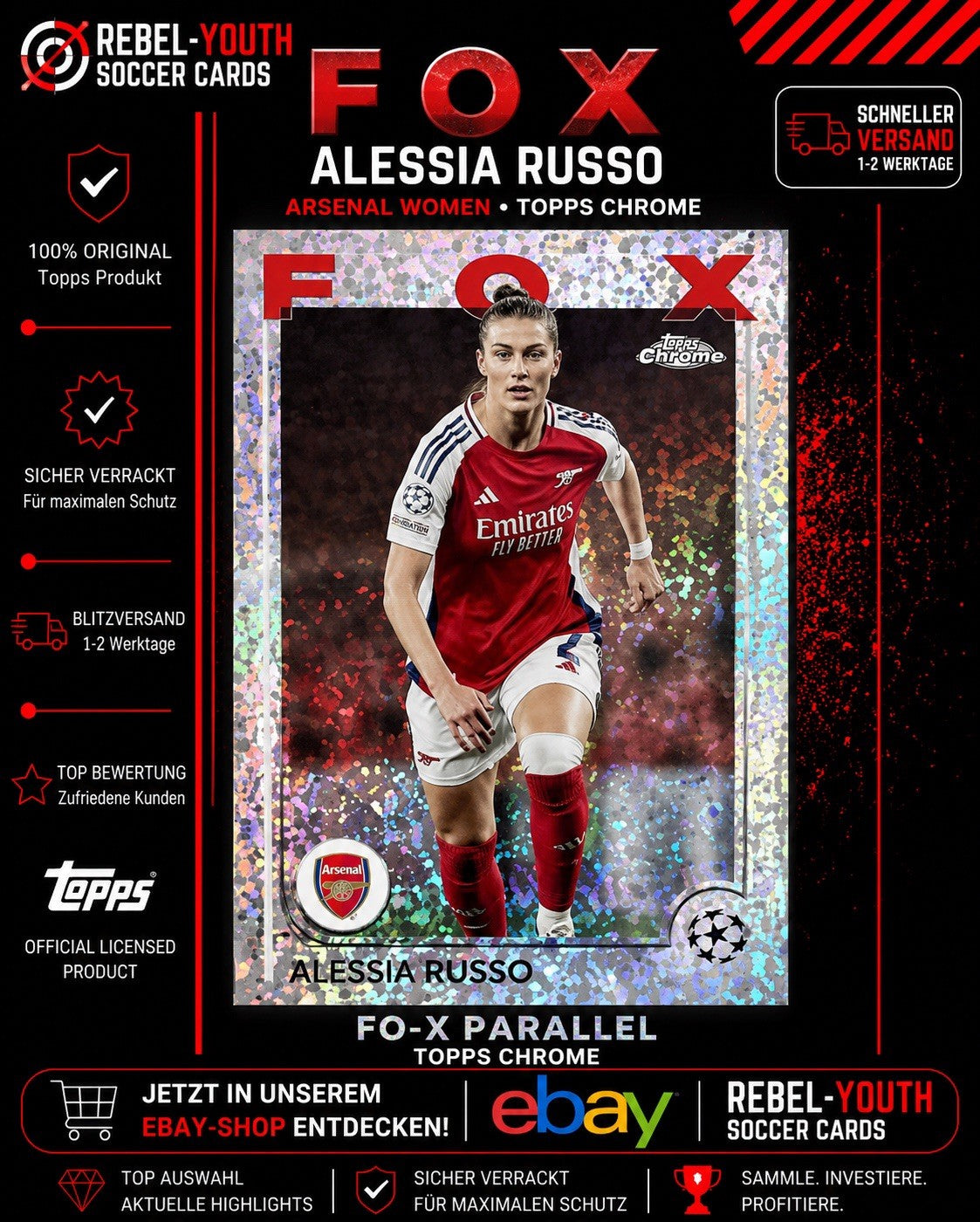 Alessia Russo FOX Parallel Topps Chrome Arsenal Women UEFA Champions League