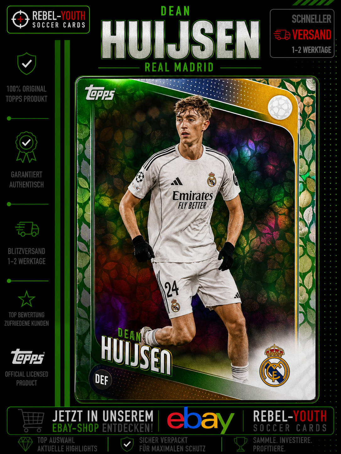 Dean Huijsen Leaf Parallel Real Madrid Topps UEFA Club Competitions 2025/26