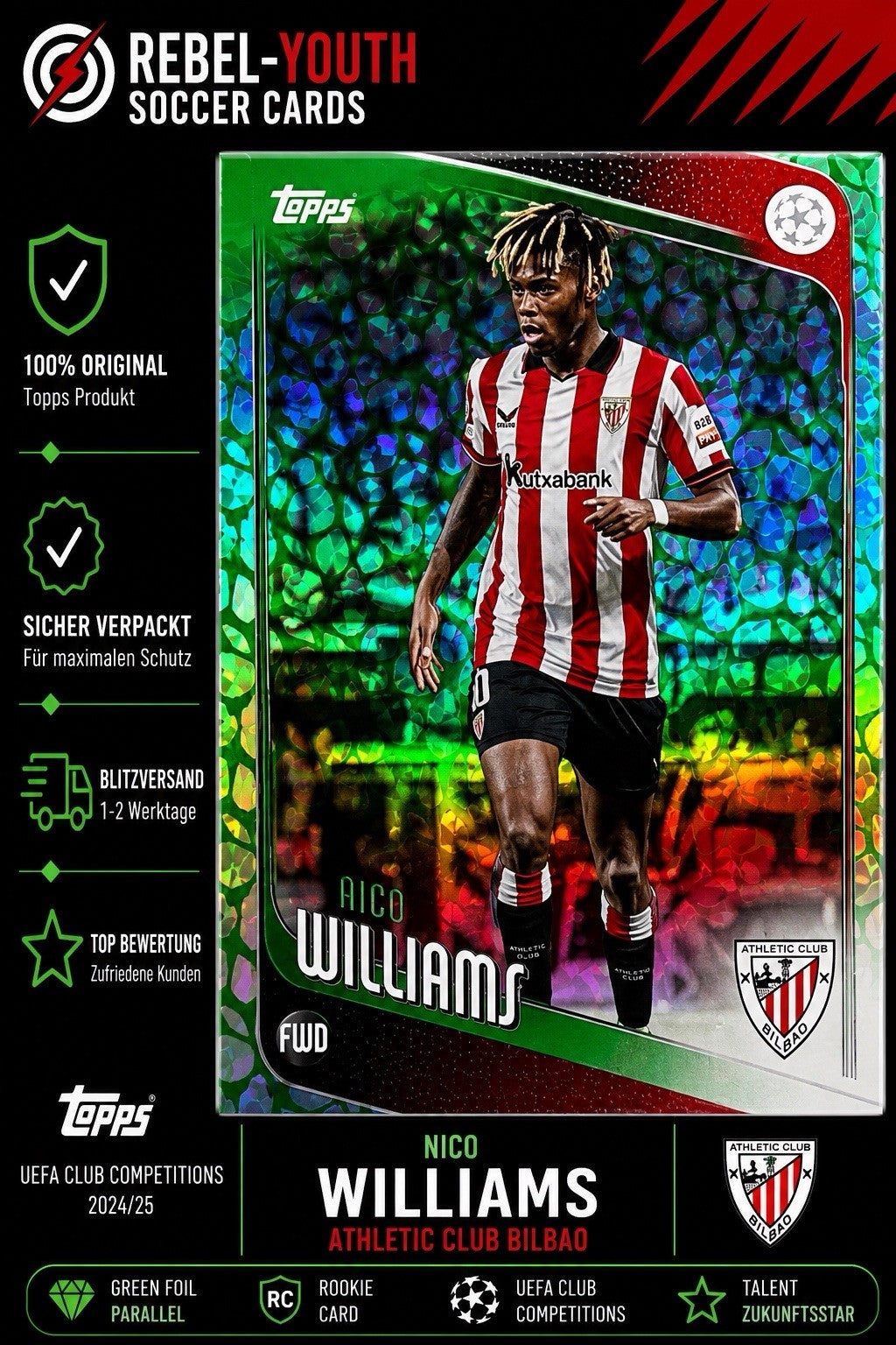 Nico Williams Topps UCC Green Foil Parallel Athletic Club Bilbao Spain