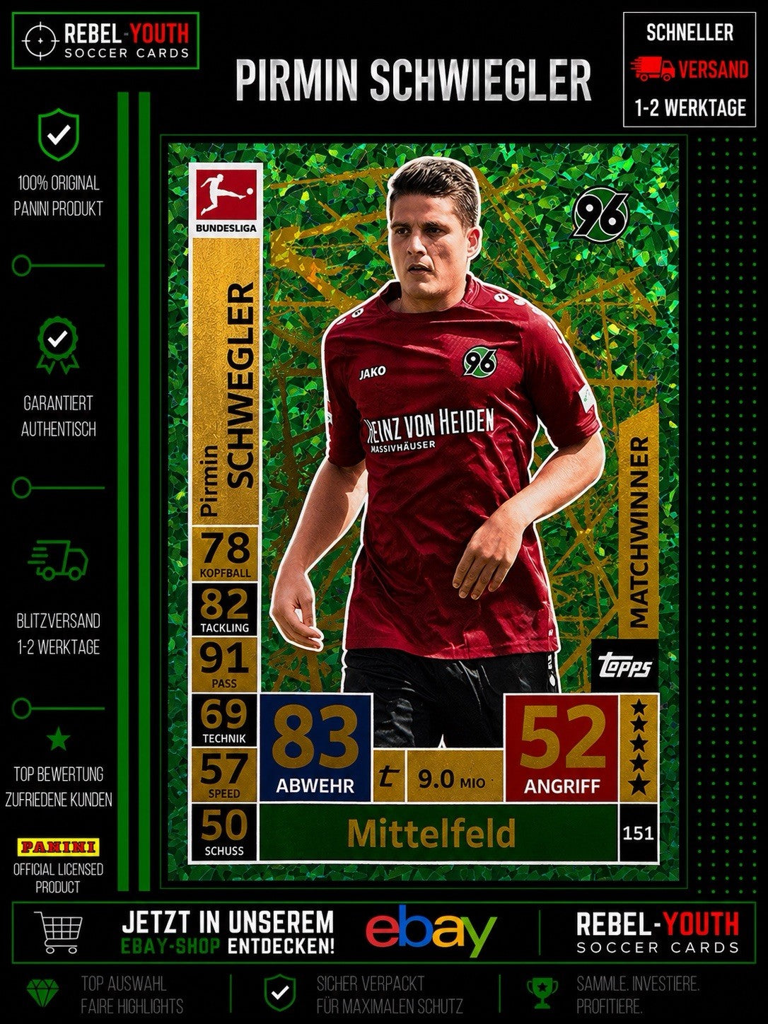 Pirmin Schwegler Matchwinner #151 Topps Match Attax 2018/19 Hannover 96